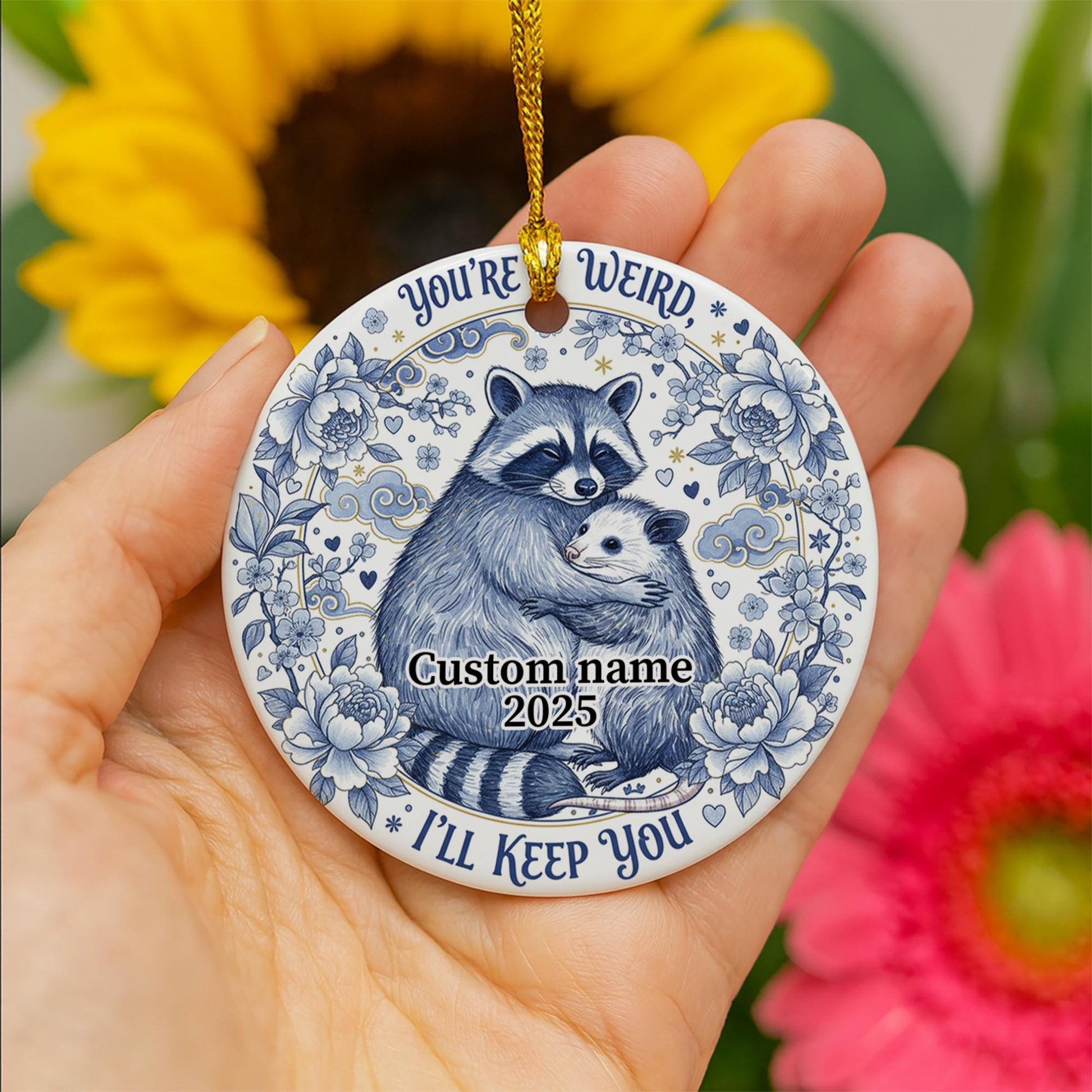 Personalized Raccoon Opossum Ceramic Ornament 2025; Humorous Weird Animal Decor