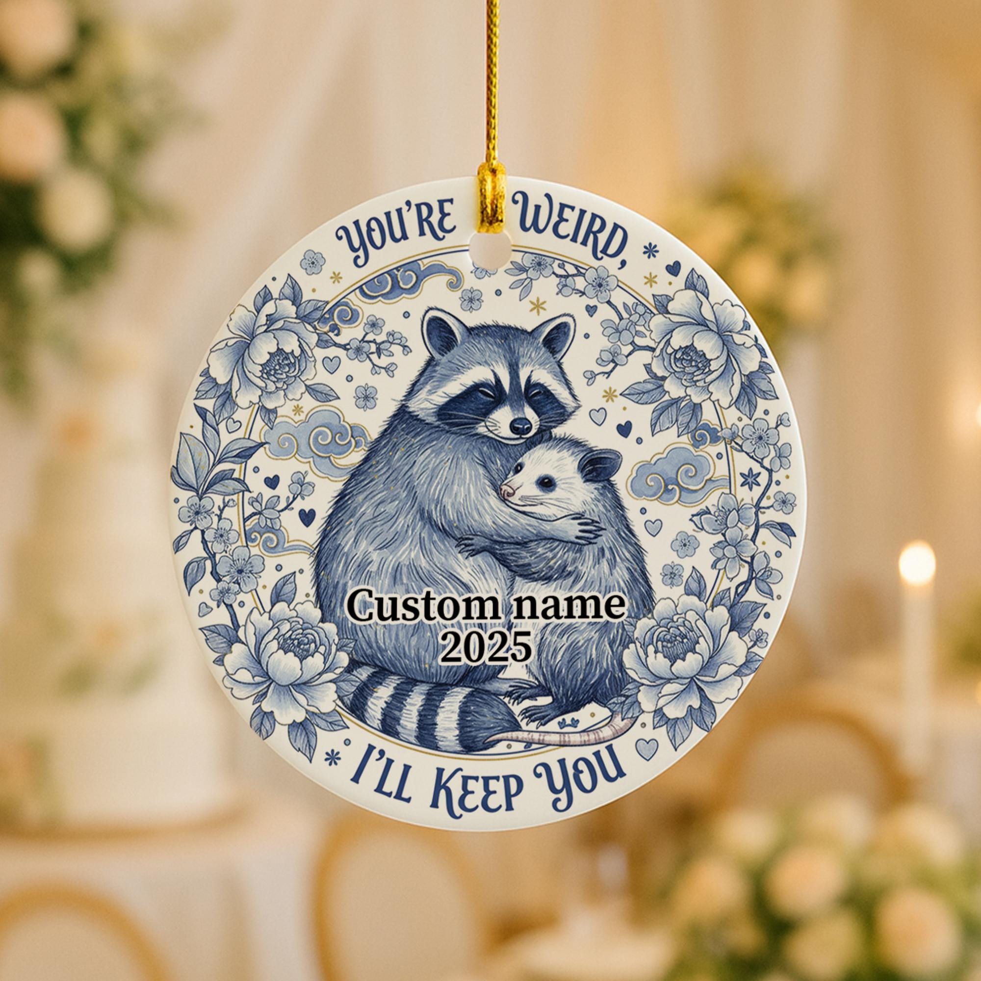 Personalized Raccoon Opossum Ceramic Ornament 2025; Humorous Weird Animal Decor