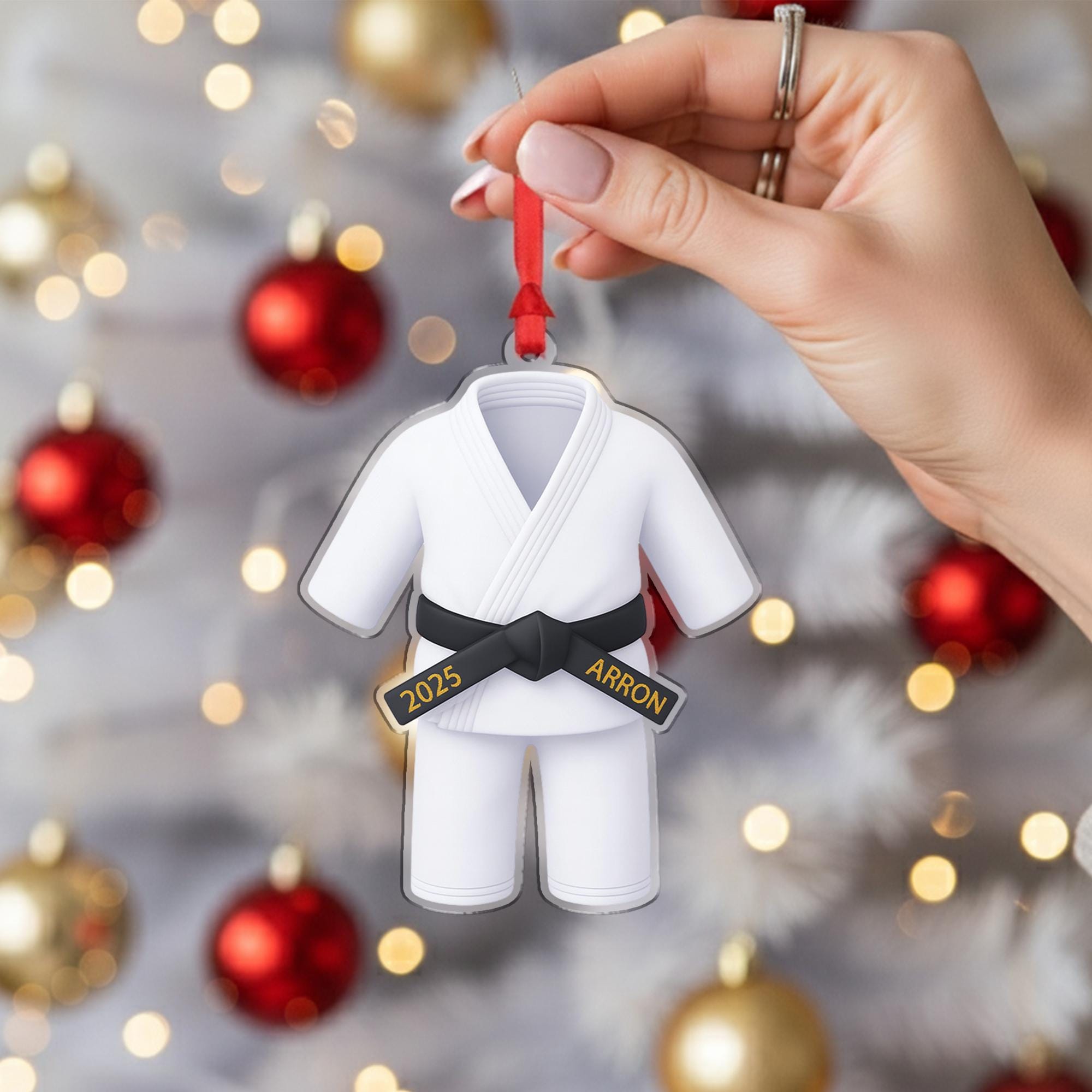 Personalized Martial Arts Uniform Ornament 2025; Black Belt Gi Custom Name Decor