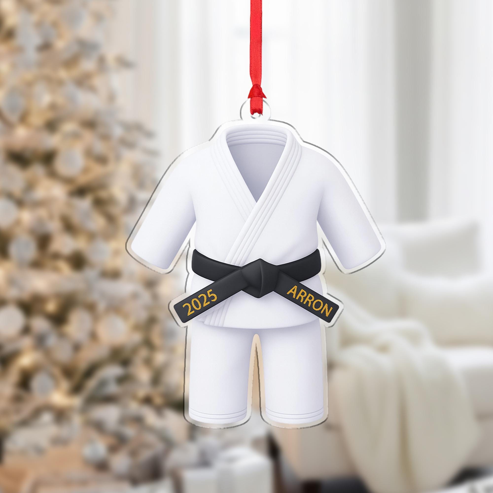 Personalized Martial Arts Uniform Ornament 2025; Black Belt Gi Custom Name Decor