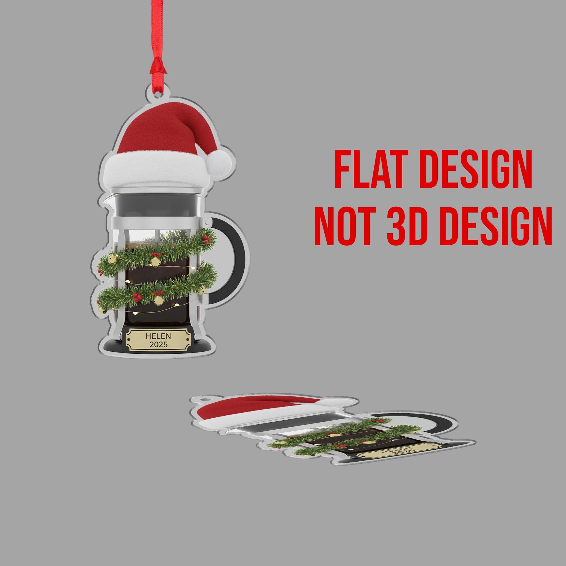 Personalized French Press Coffee Ornament 2025; Manual Brewer Barista Decor