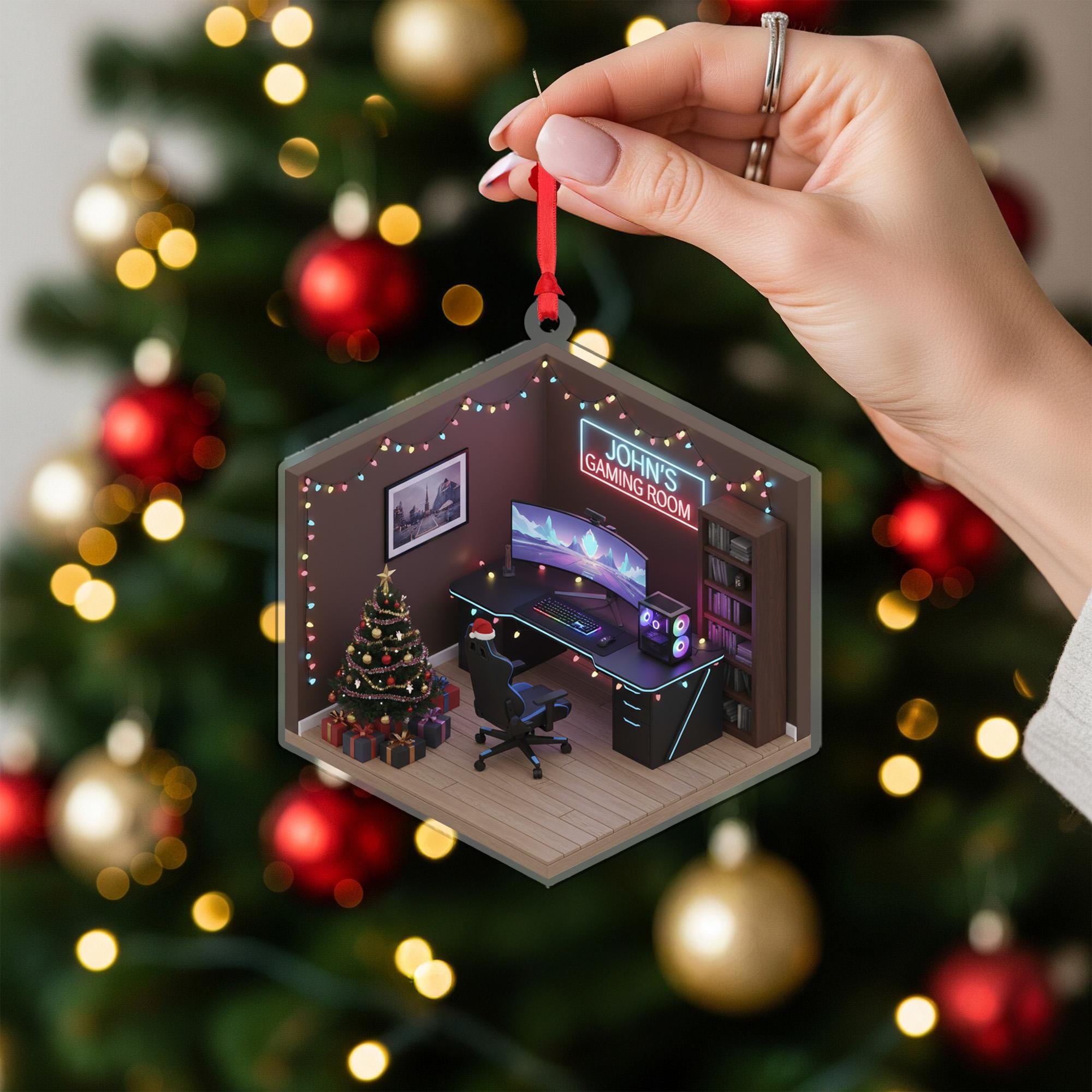 Personalized Isometric Gaming Room Acrylic Ornament; Custom Name Studio Decor