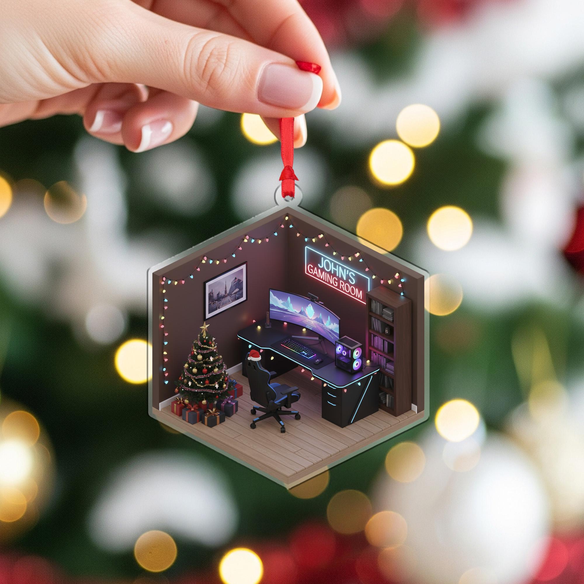 Personalized Isometric Gaming Room Acrylic Ornament; Custom Name Studio Decor