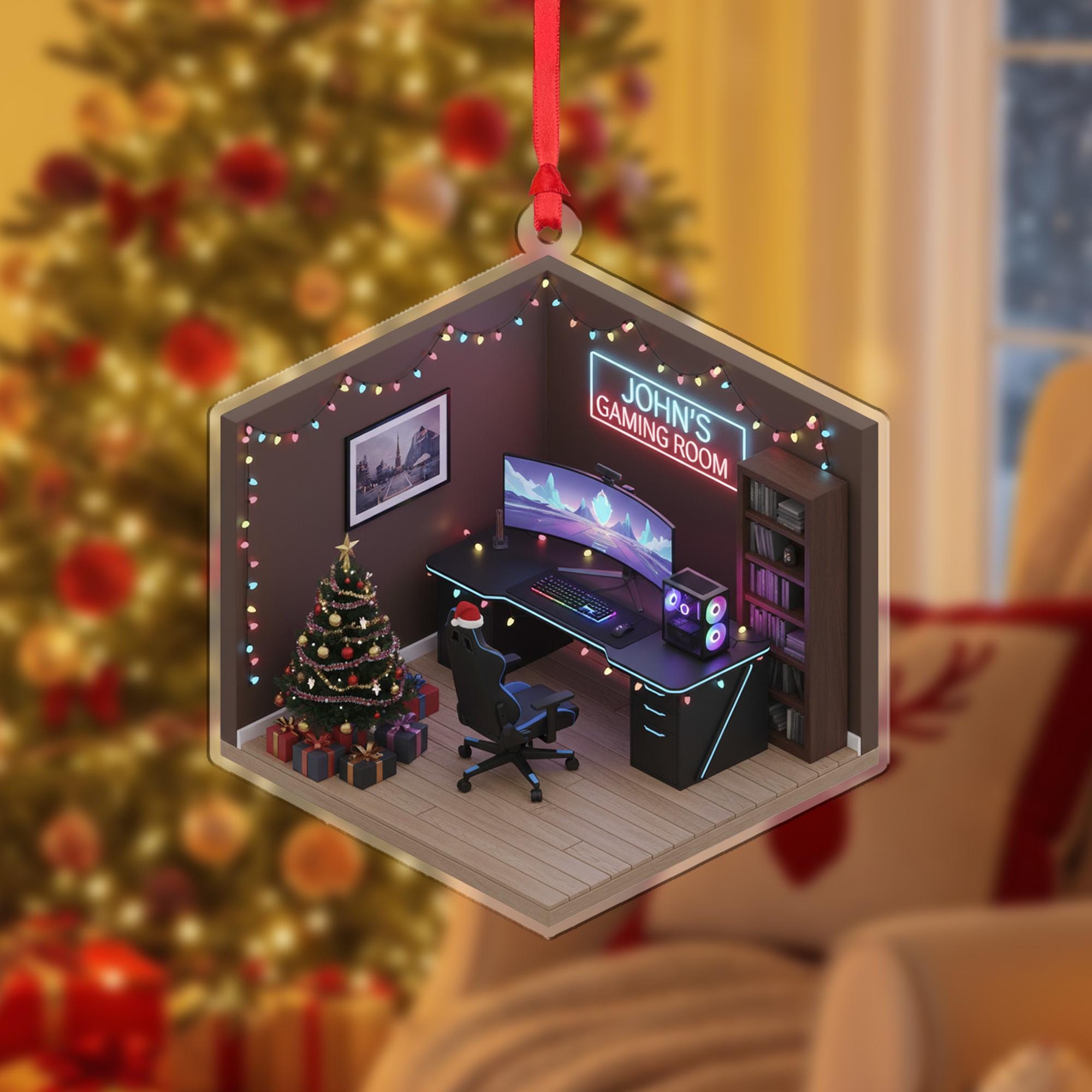 Personalized Isometric Gaming Room Acrylic Ornament; Custom Name Studio Decor