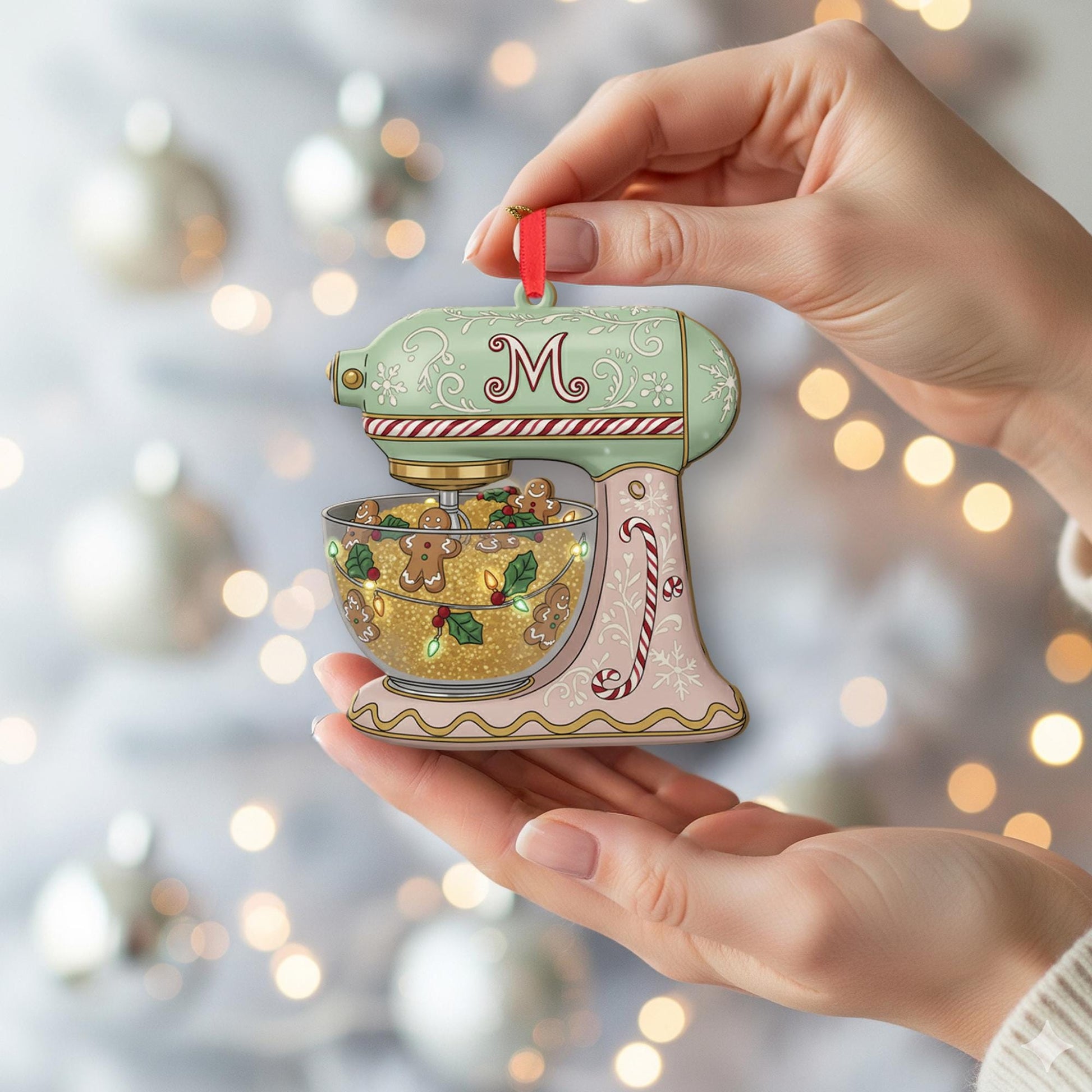 Gingerbread Mixer Christmas Ornament — Pastel Kitchen Stand Mixer Holiday Decoration