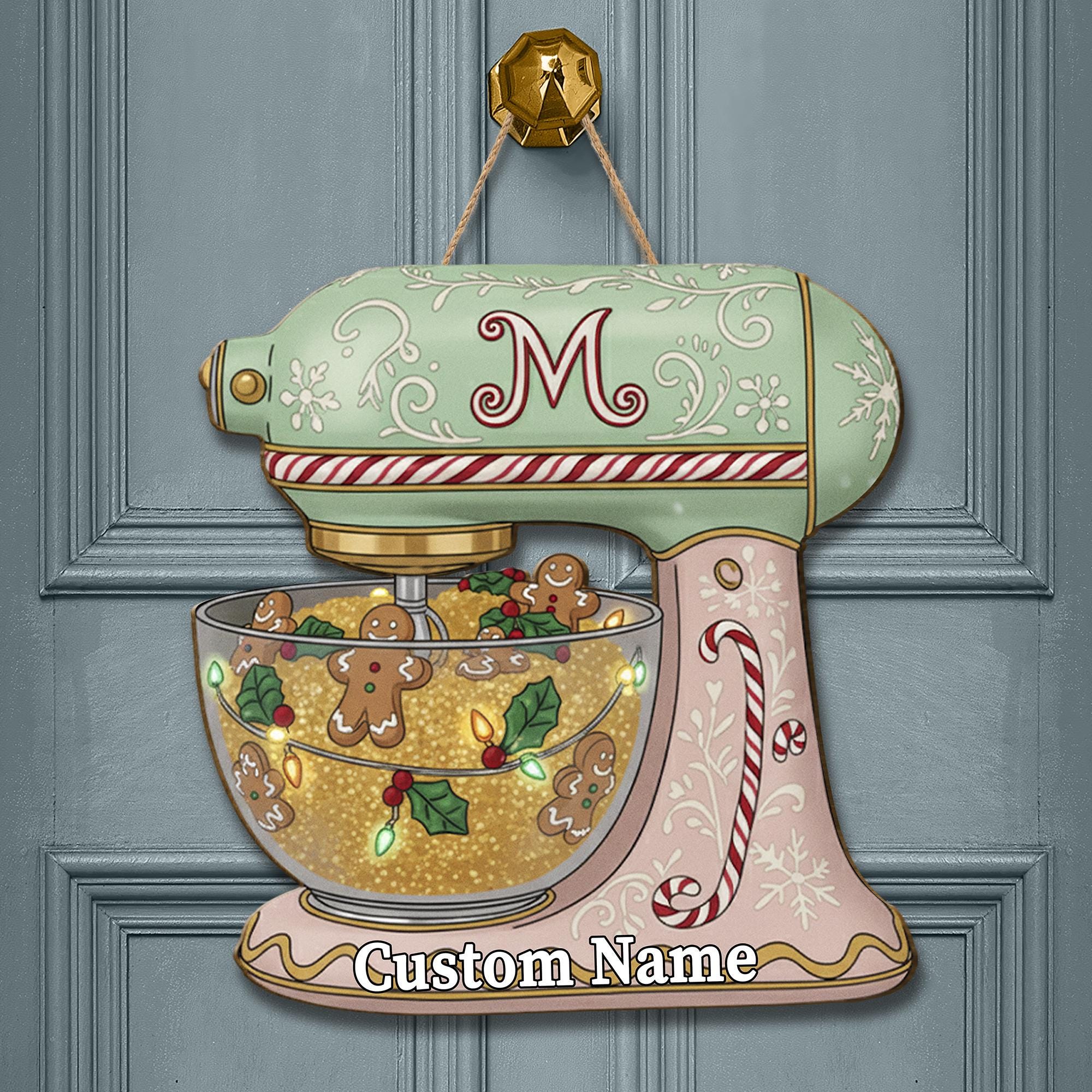 Personalized Kitchen Mixer Wood Sign | Monogram Gingerbread Holiday Décor