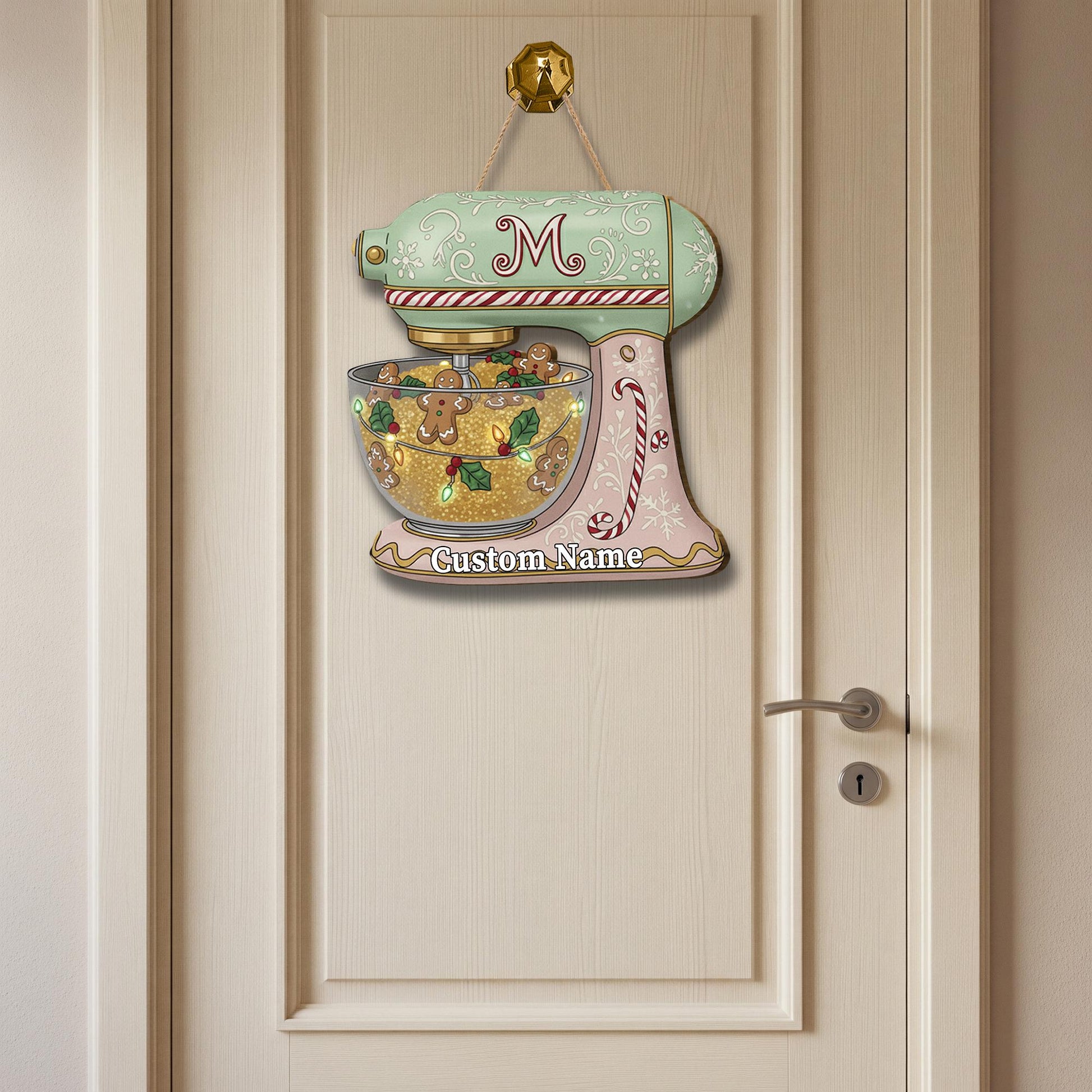 Personalized Kitchen Mixer Wood Sign | Monogram Gingerbread Holiday Décor
