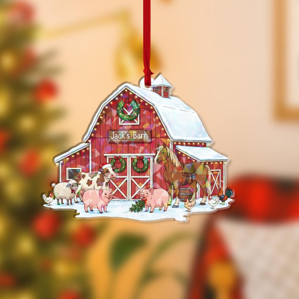Personalized Farm Animal Ornament: Custom Red Barn Christmas Decor