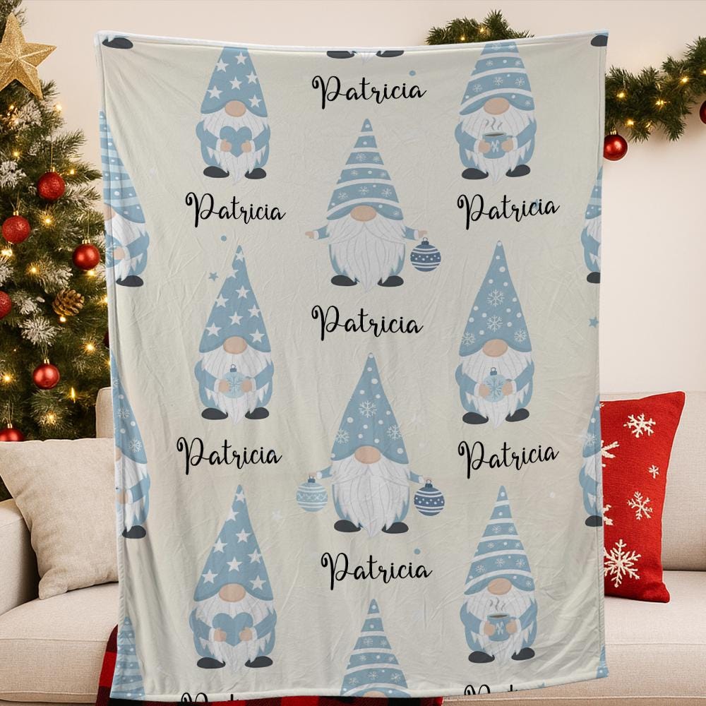 Personalized Gnome Fleece Blanket: Custom Winter Throw