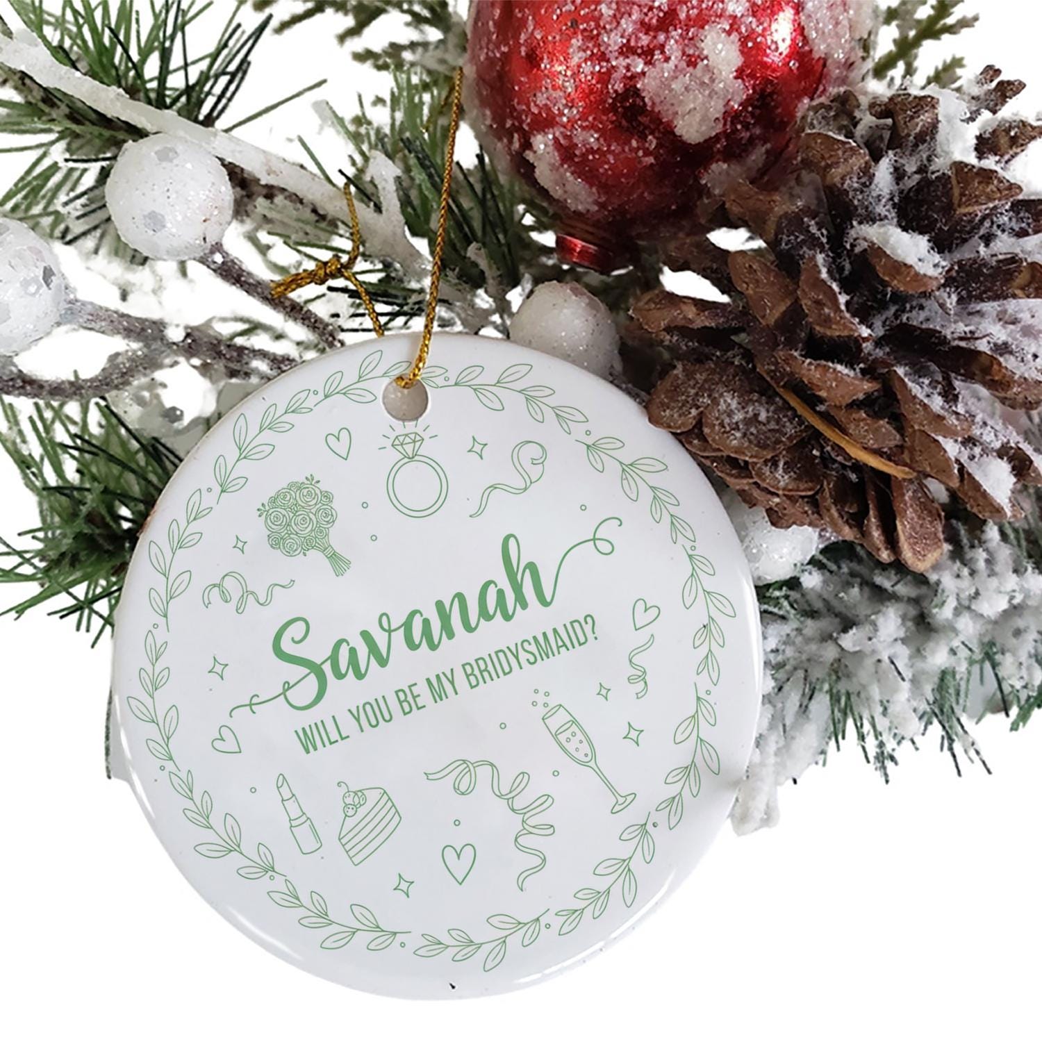 Custom Bridesmaid Ornament – Personalized Wedding Party Ceramic Keepsake – Bridal Proposal Ornament
