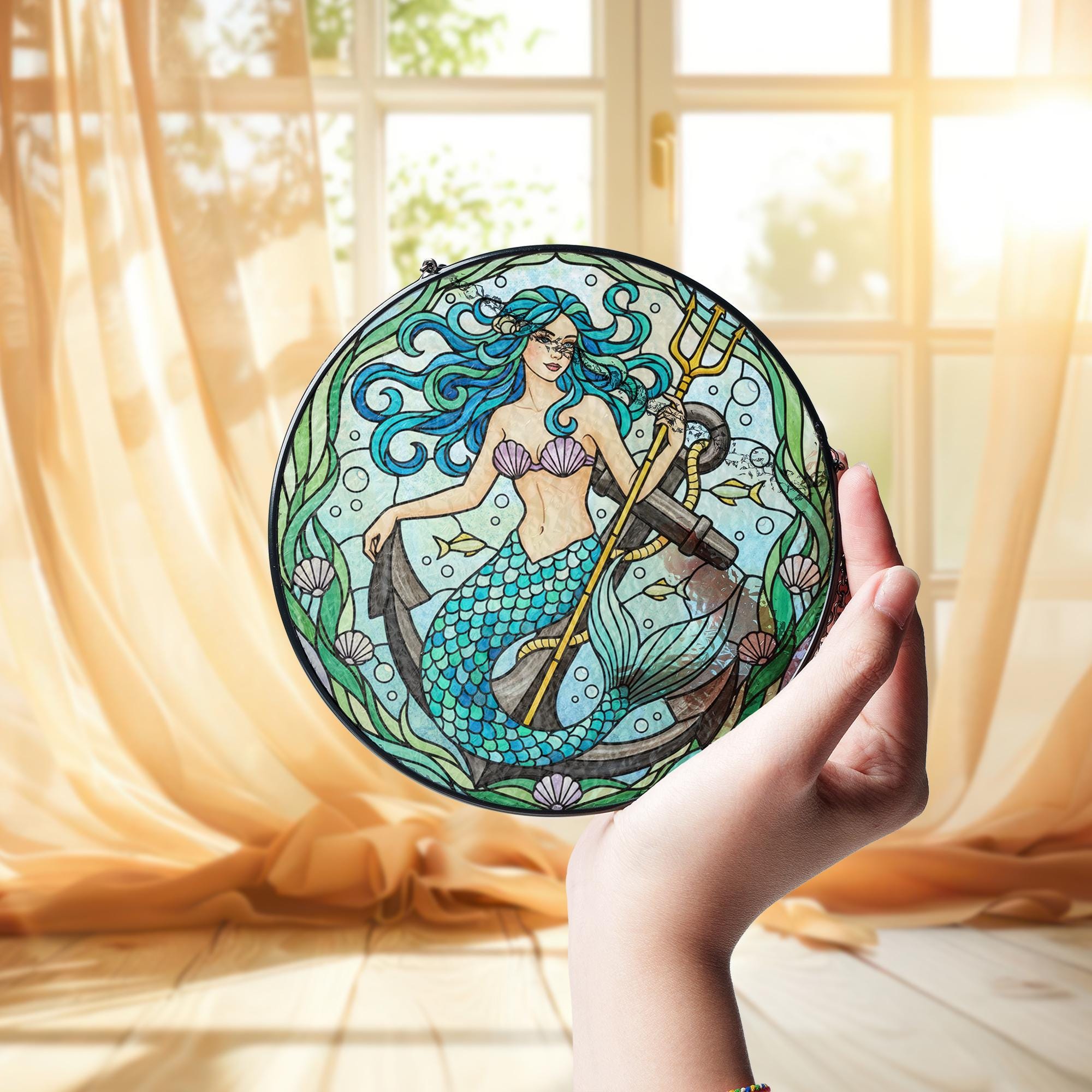 Fantasy Mermaid Suncatcher – Nautical Ocean Window Decoration