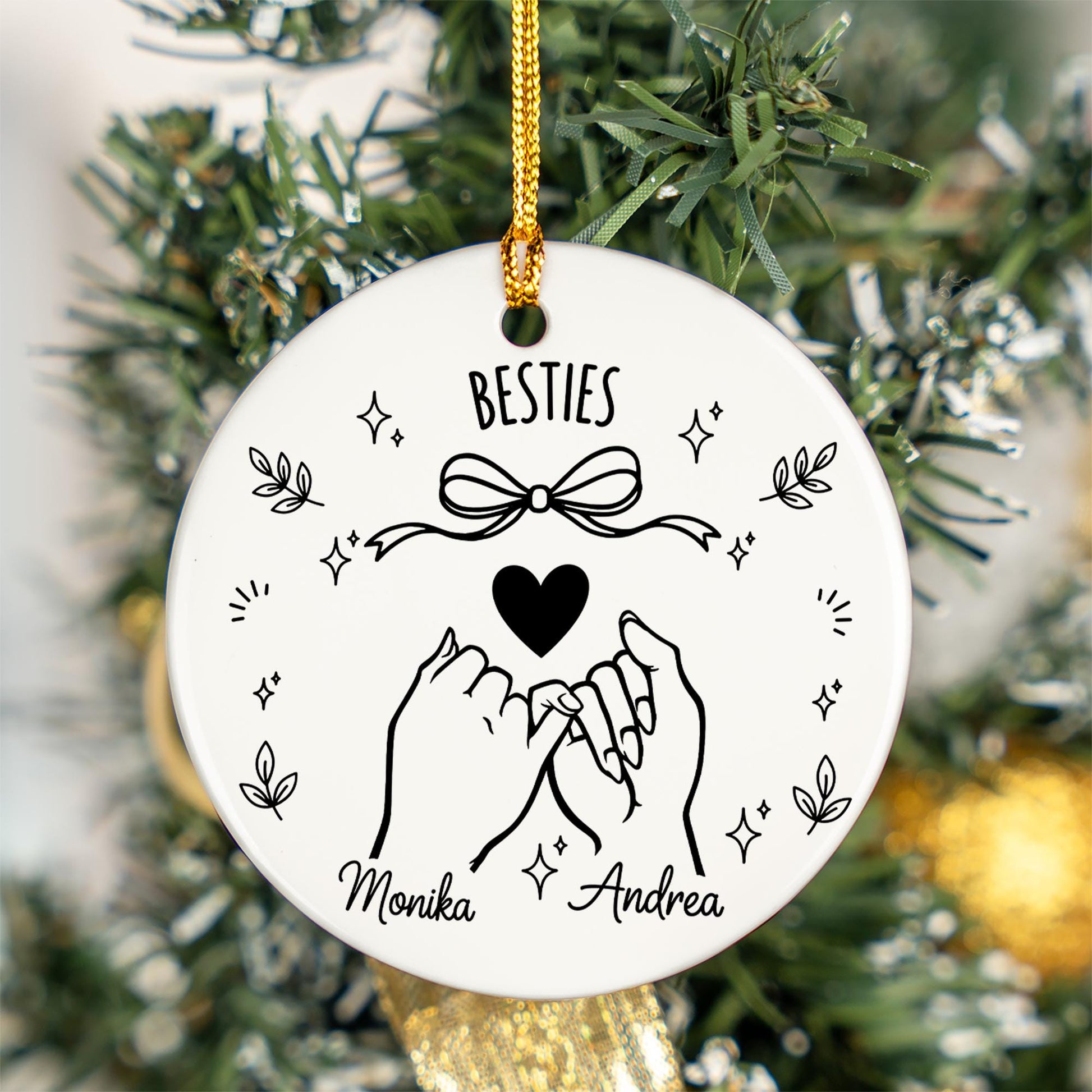 Personalized Pinky Promise Ceramic Ornament; Custom Name Best Friends Keepsake