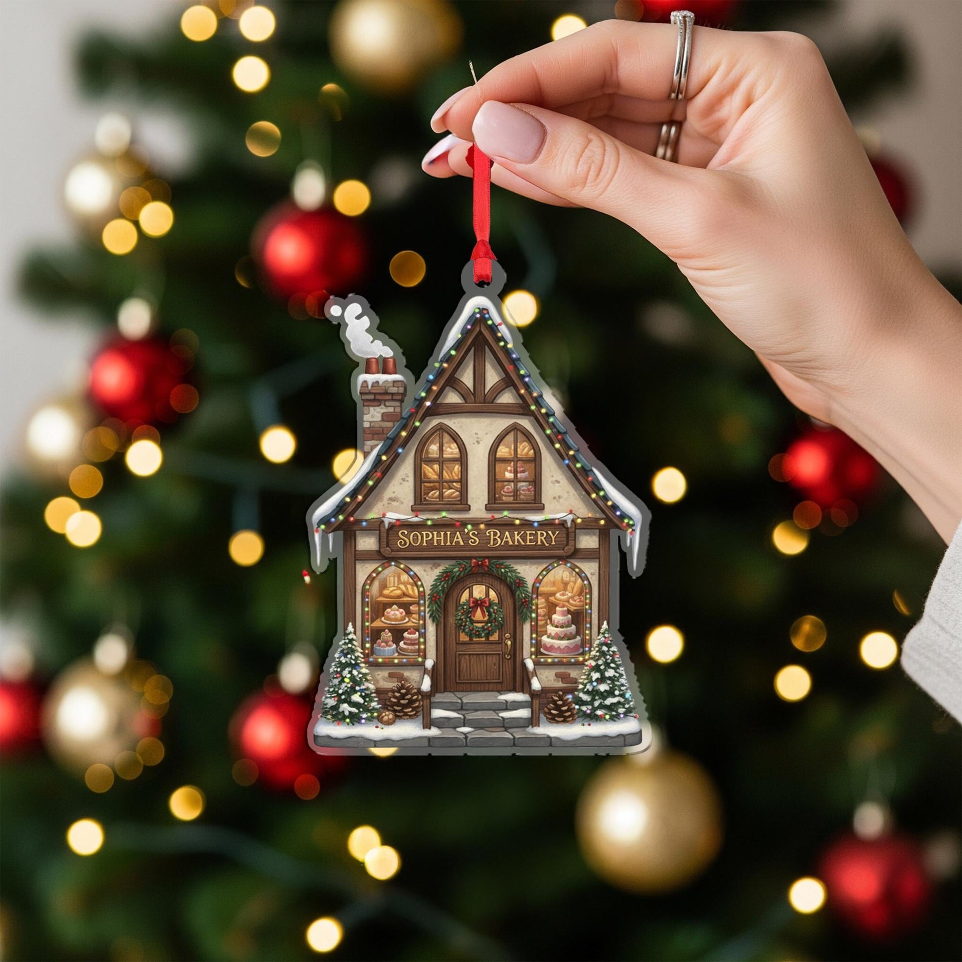Personalized Bakery Shop House Acrylic Ornament; Custom Name Storefront Decor