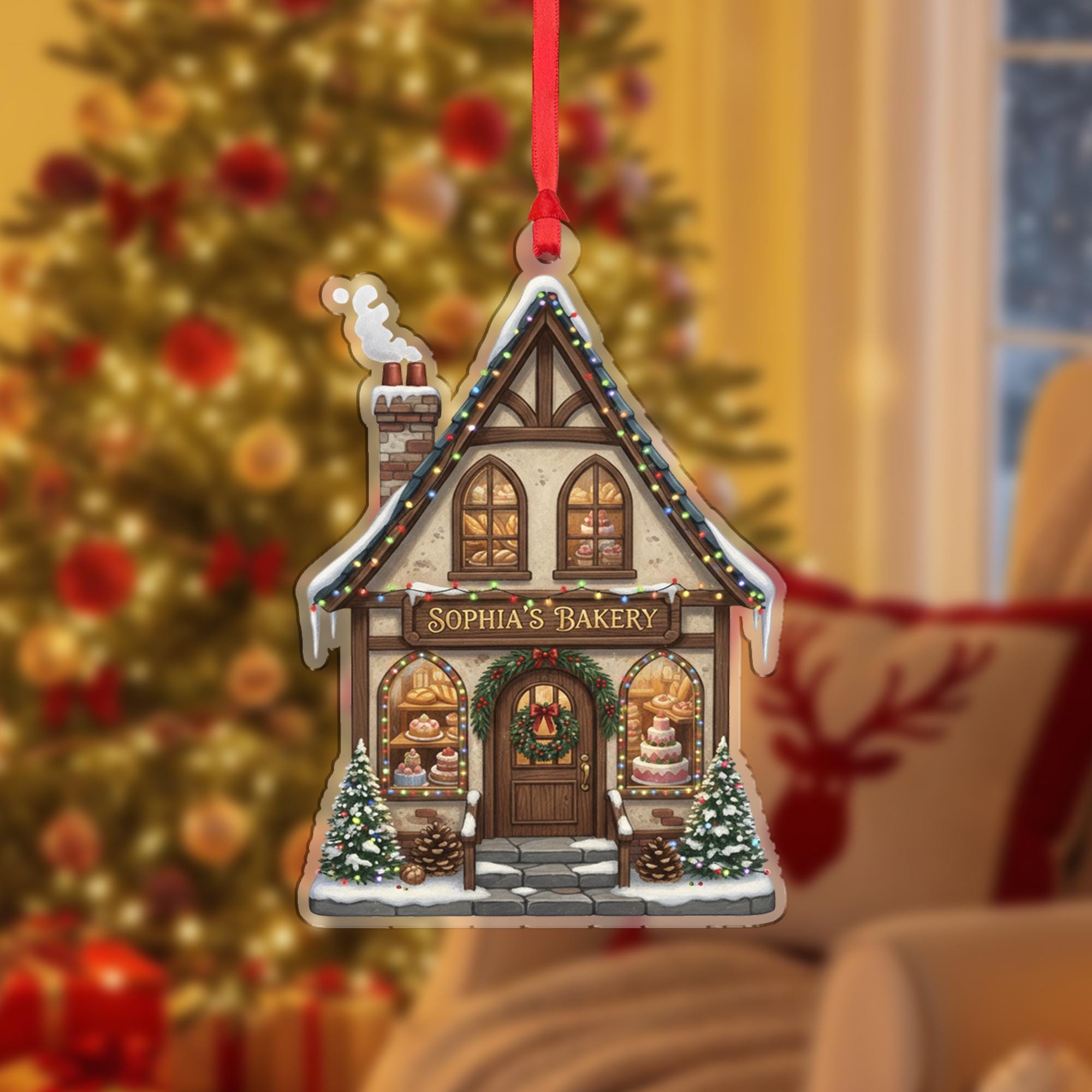 Personalized Bakery Shop House Acrylic Ornament; Custom Name Storefront Decor