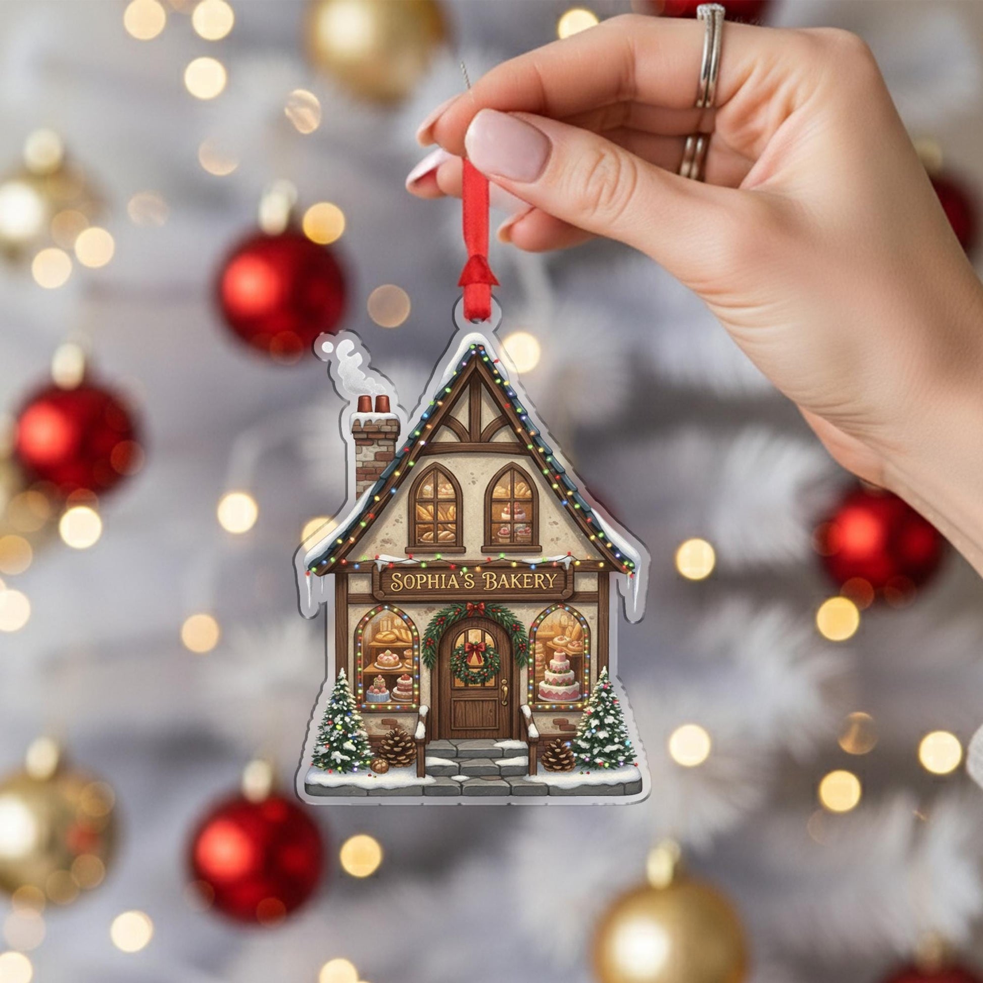 Personalized Bakery Shop House Acrylic Ornament; Custom Name Storefront Decor