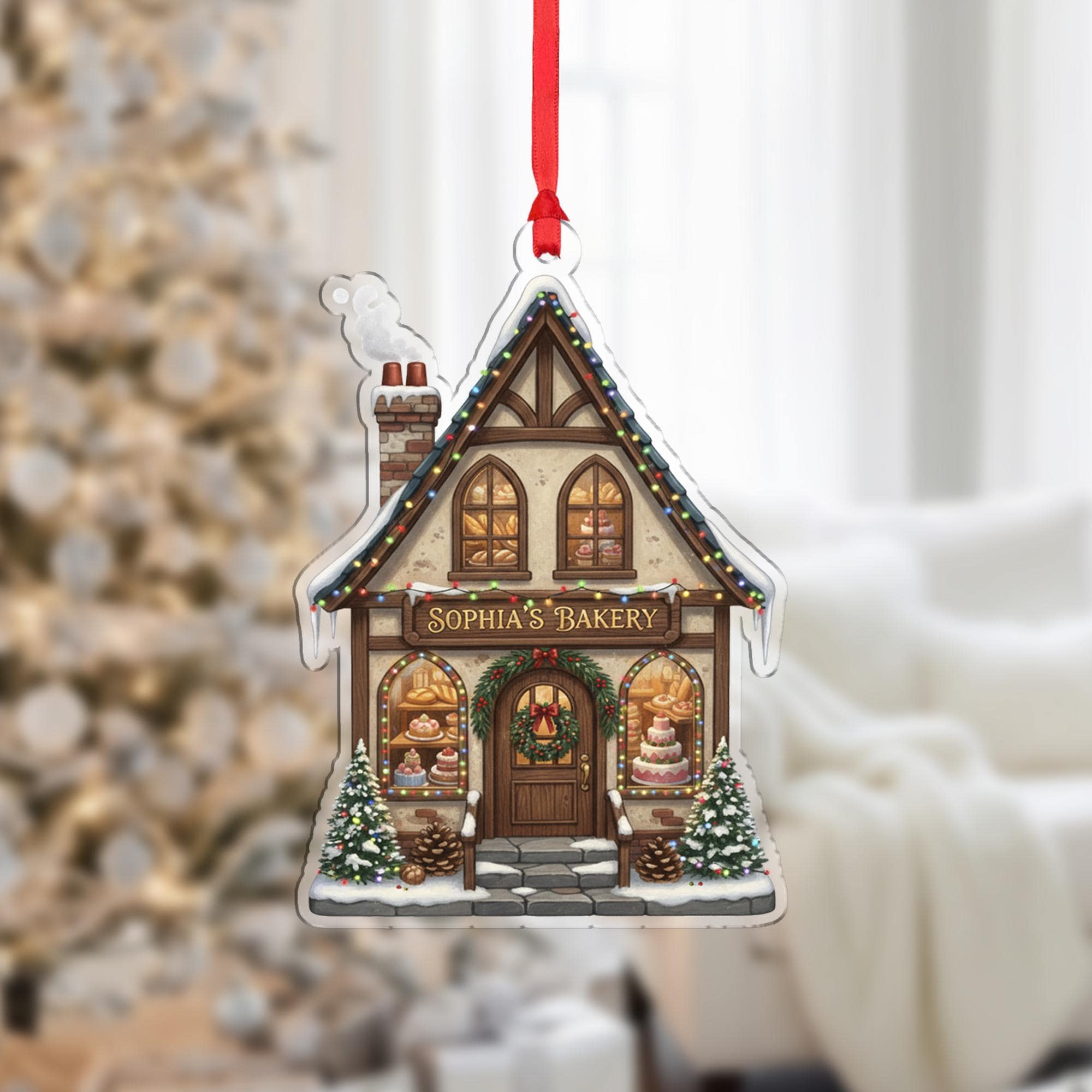 Personalized Bakery Shop House Acrylic Ornament; Custom Name Storefront Decor
