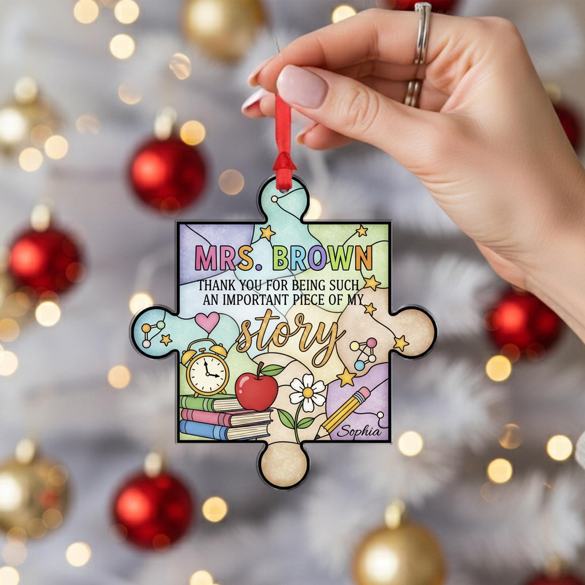 Personalized Teacher Puzzle Piece Acrylic Ornament; Custom Name School Keepsake