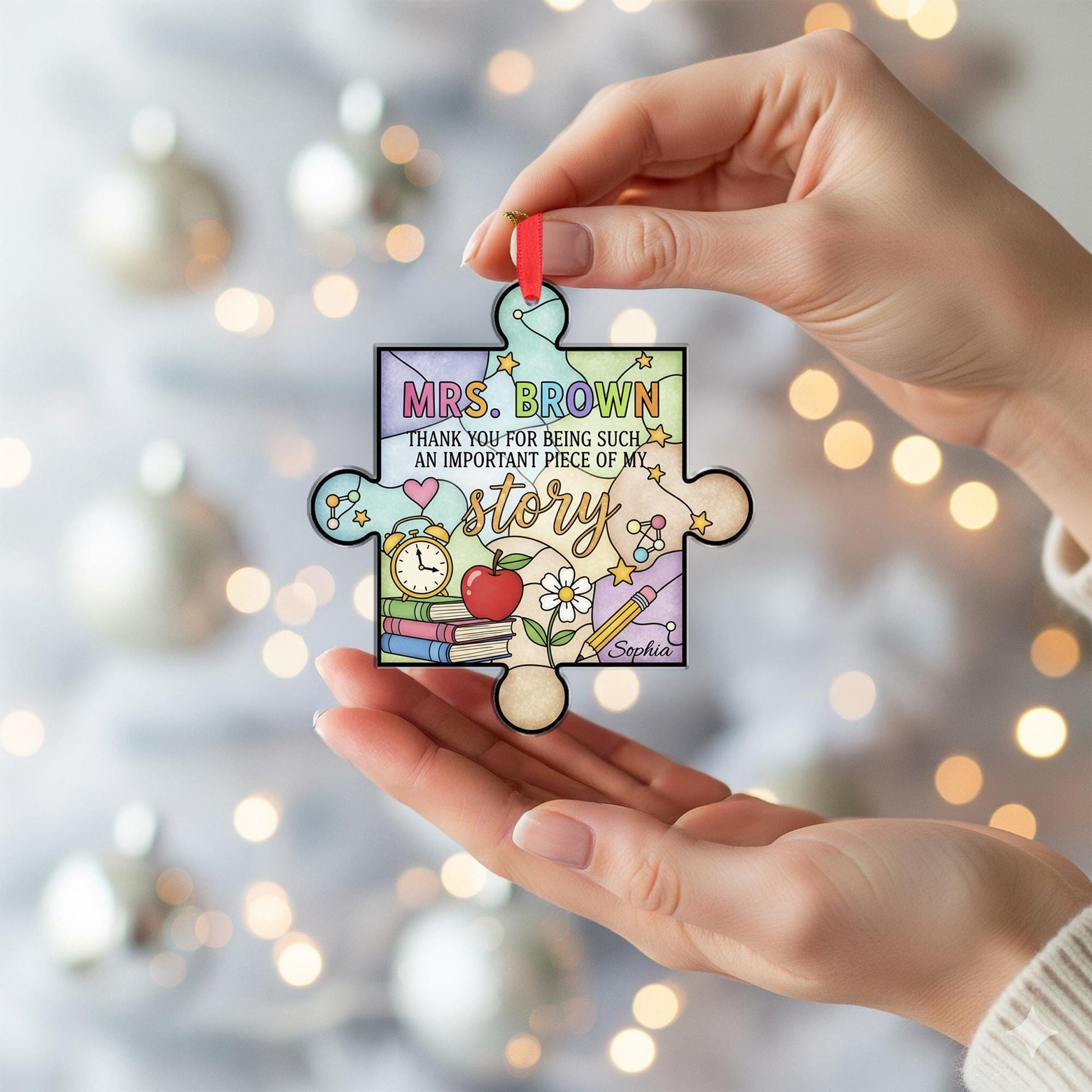Personalized Teacher Puzzle Piece Acrylic Ornament; Custom Name School Keepsake