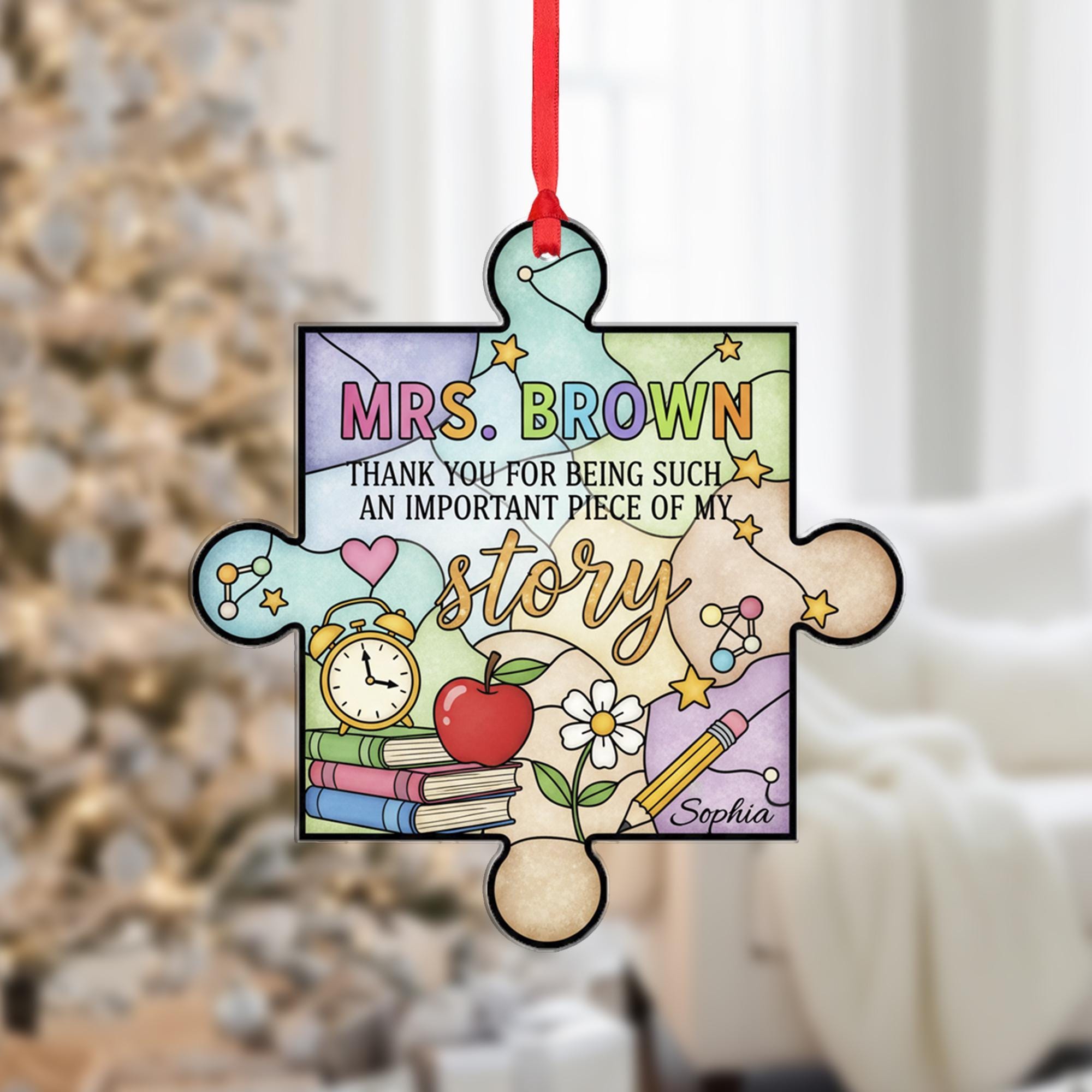 Personalized Teacher Puzzle Piece Acrylic Ornament; Custom Name School Keepsake