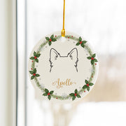 Personalized Dog Ear Outline Ceramic Ornament; Custom Name Pet Silhouette Keepsake