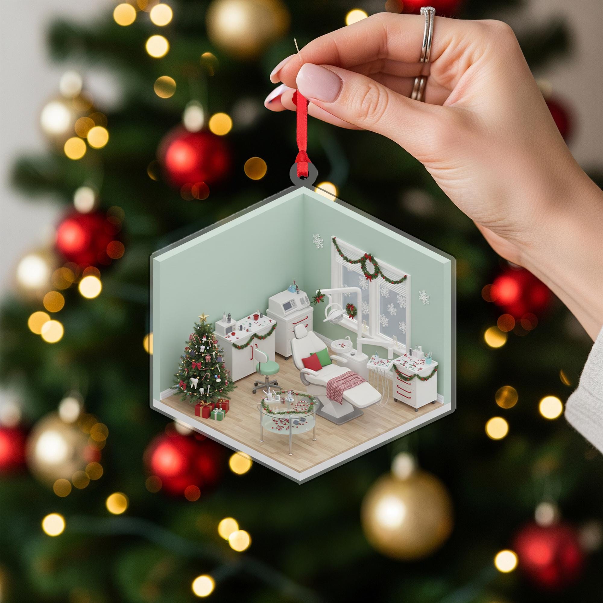 Isometric Dental Clinic Ornament; Dentist Office Acrylic Custom Keepsake