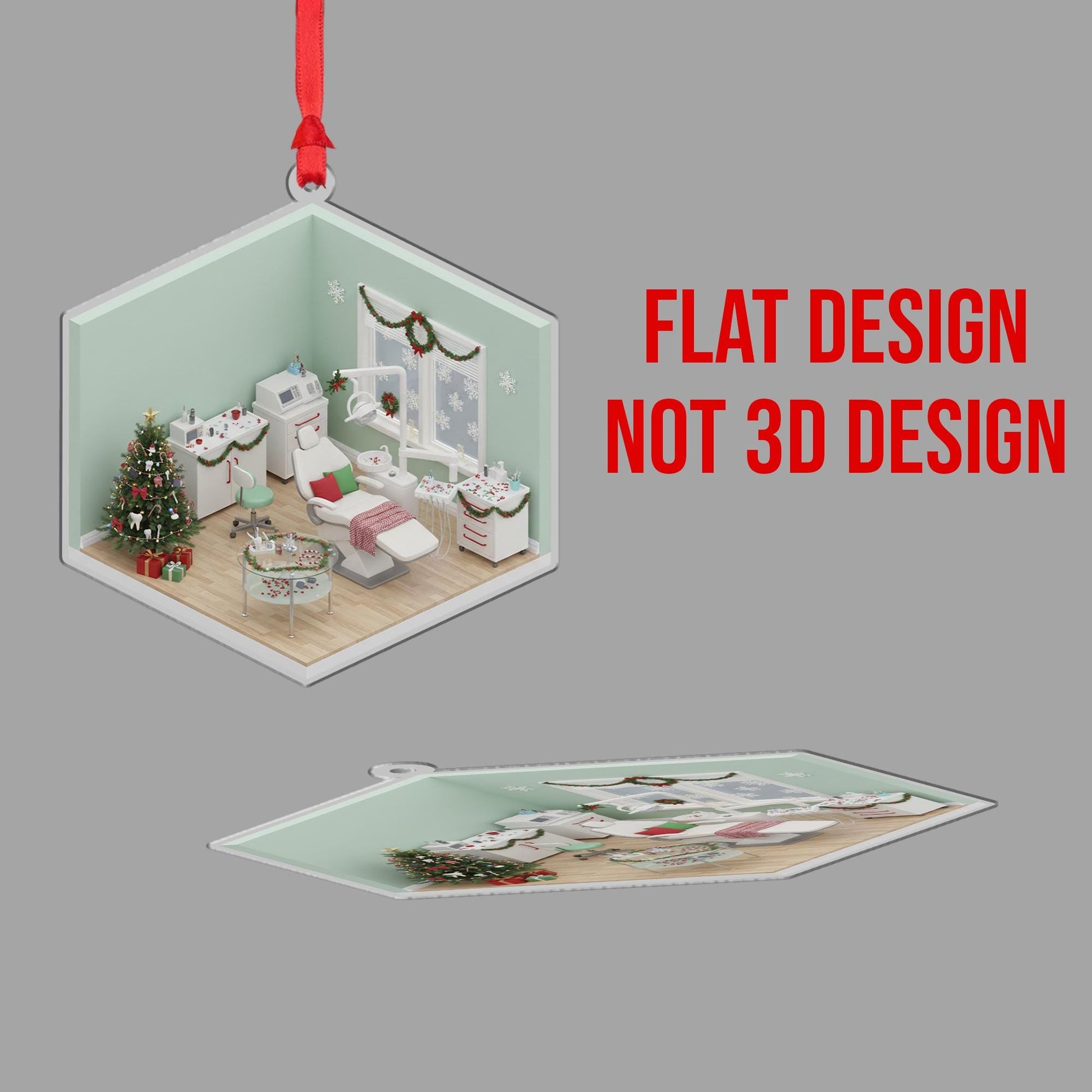 Isometric Dental Clinic Ornament; Dentist Office Acrylic Custom Keepsake