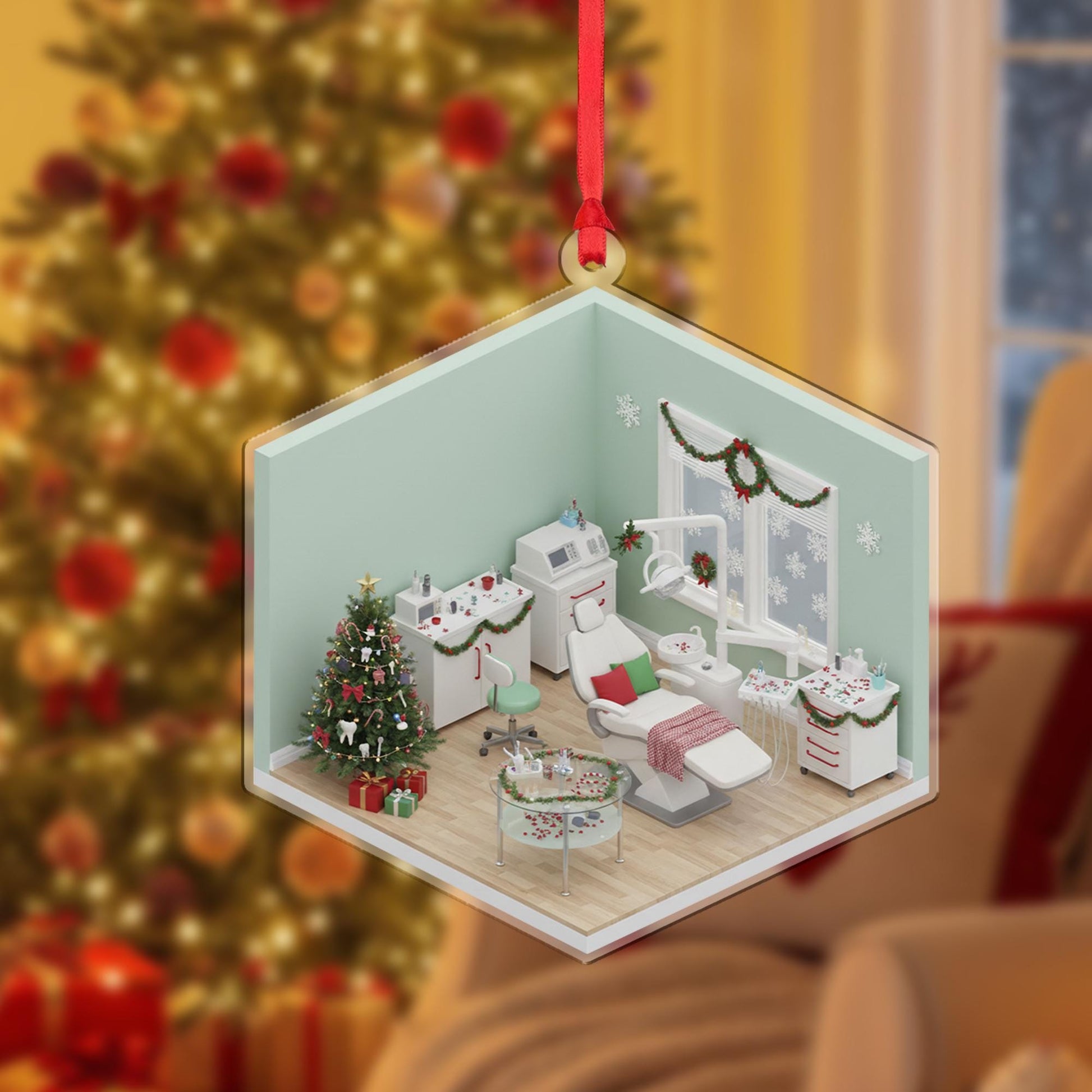 Isometric Dental Clinic Ornament; Dentist Office Acrylic Custom Keepsake