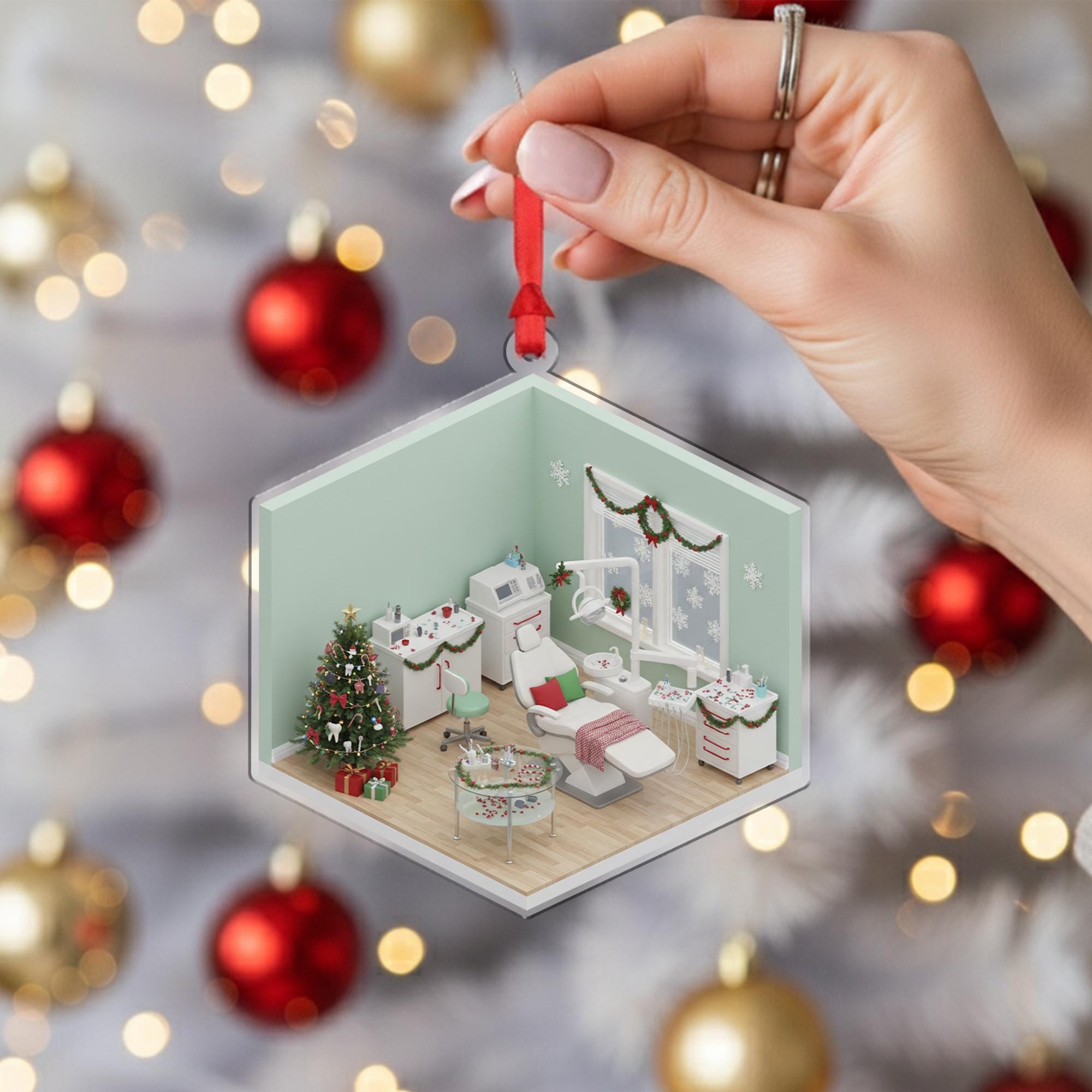 Isometric Dental Clinic Ornament; Dentist Office Acrylic Custom Keepsake