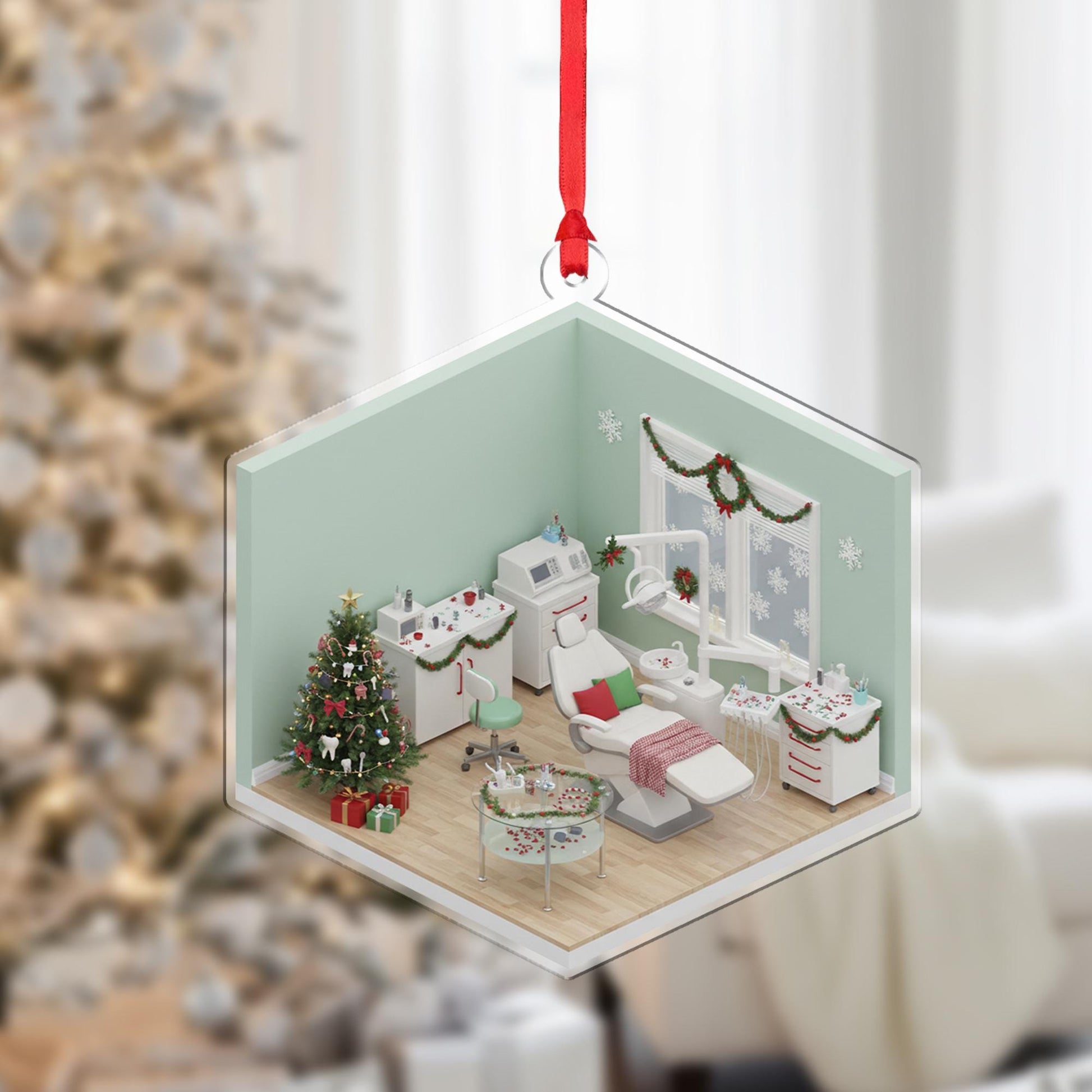 Isometric Dental Clinic Ornament; Dentist Office Acrylic Custom Keepsake