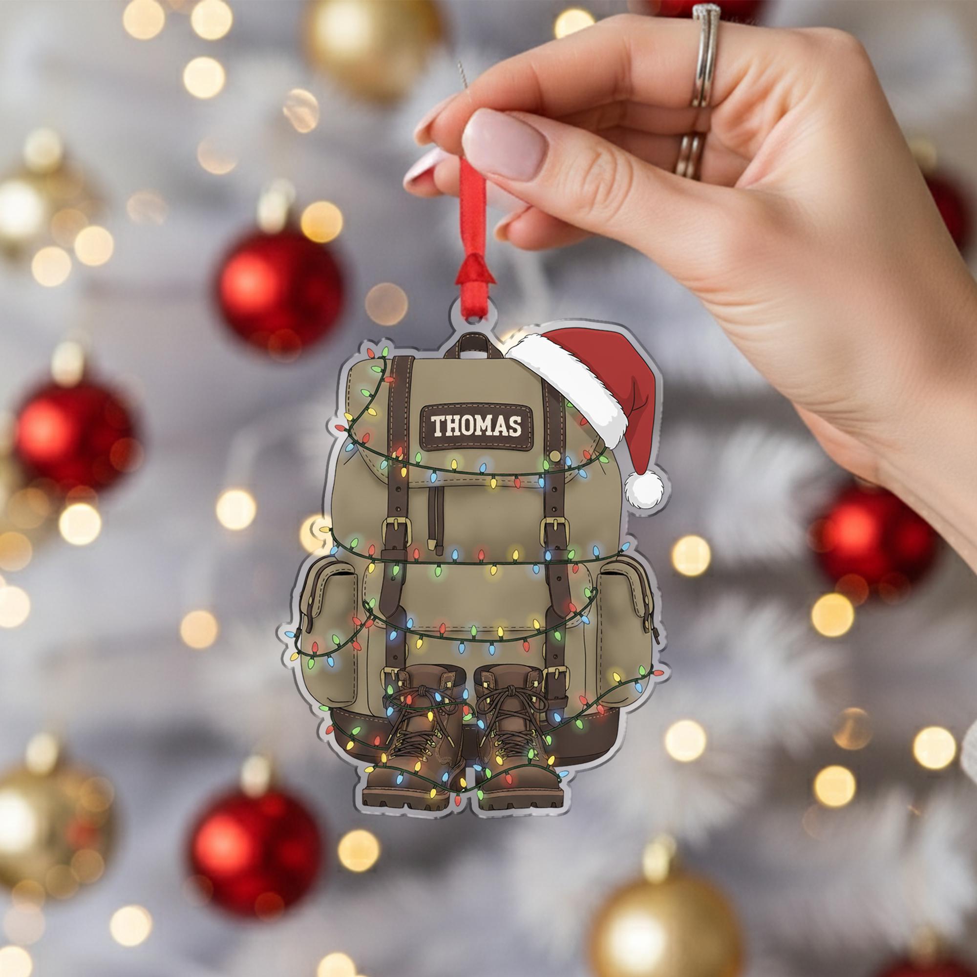 Personalized Hiking Backpack Shaped Acrylic Ornament; Custom Name Camping Gear Decor