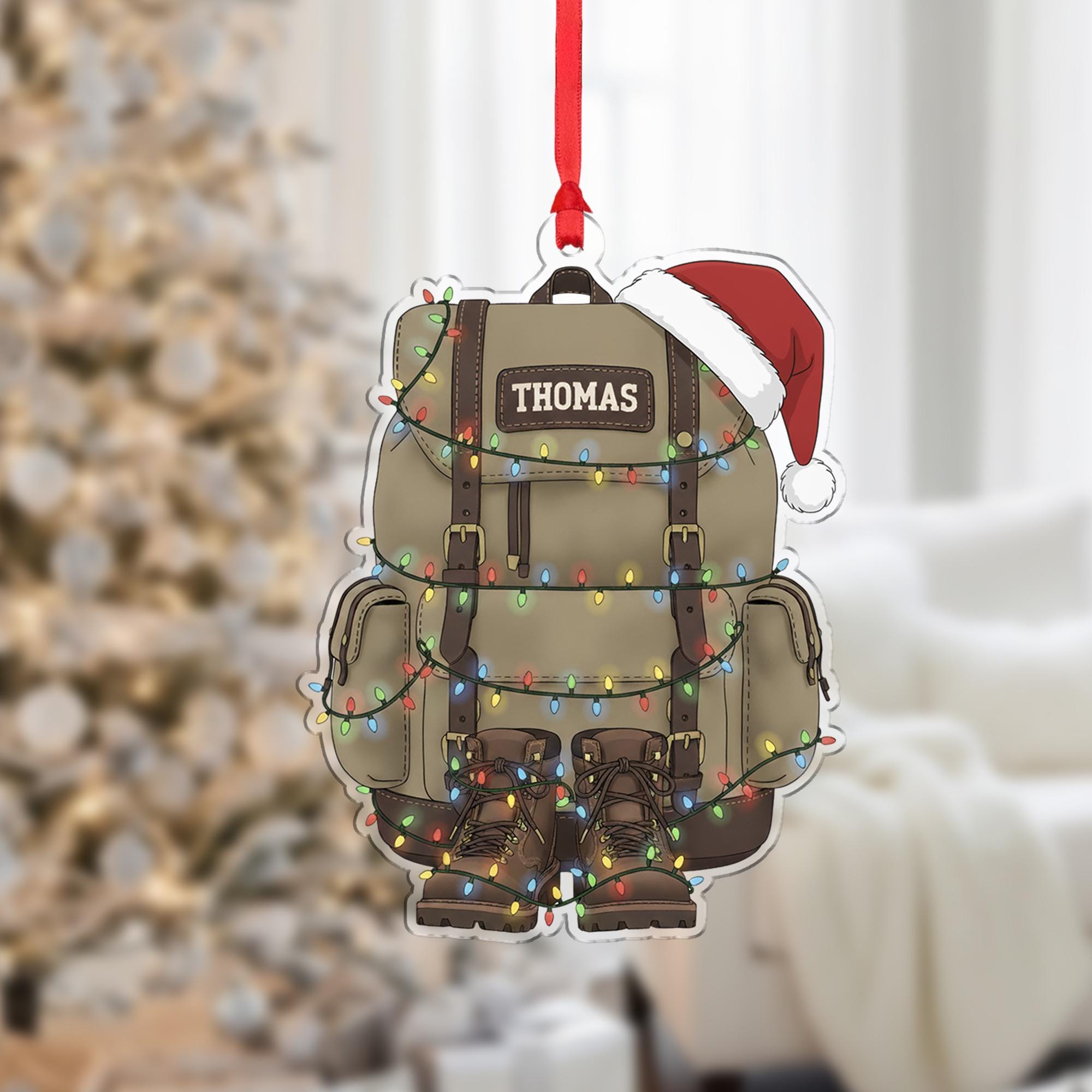 Personalized Hiking Backpack Shaped Acrylic Ornament; Custom Name Camping Gear Decor