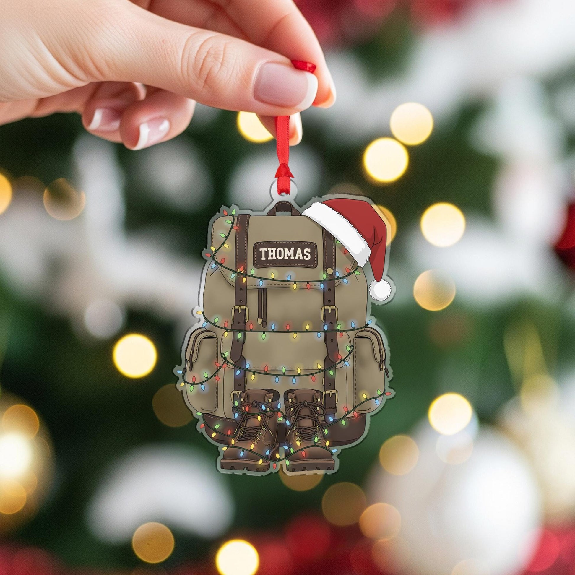 Personalized Hiking Backpack Shaped Acrylic Ornament; Custom Name Camping Gear Decor