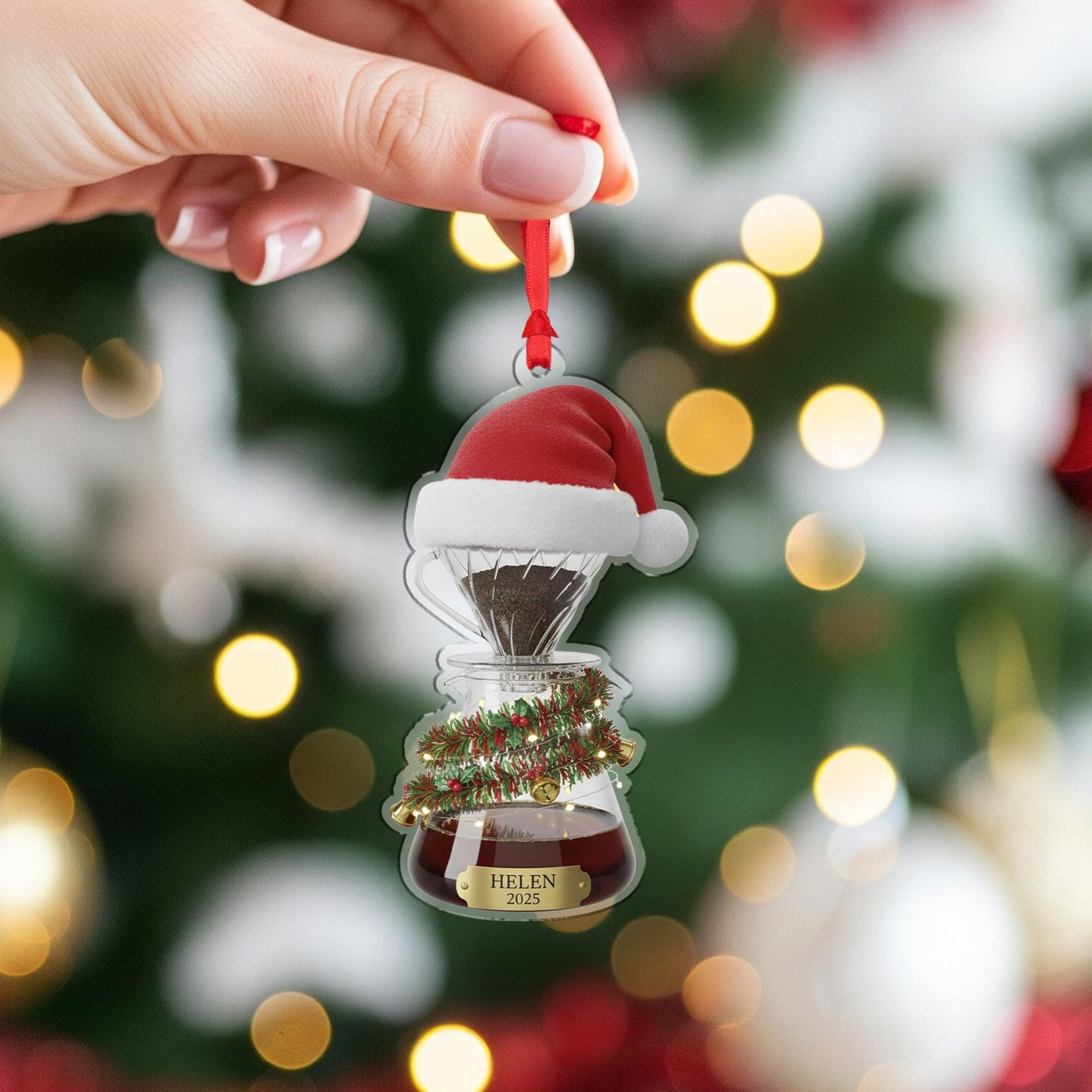 Personalized Pour-Over Coffee Acrylic Ornament 2025; Dripper Barista Gift