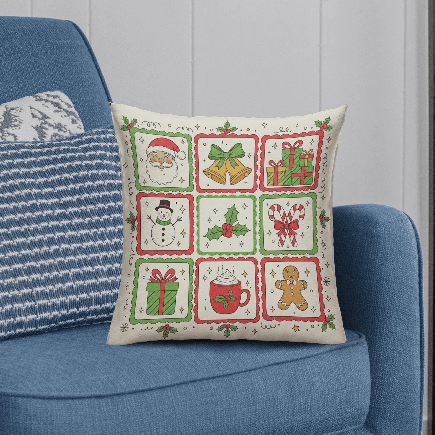 Christmas Pillow – Holiday Decor Cushion – Santa Gingerbread Candy Cane Pillow