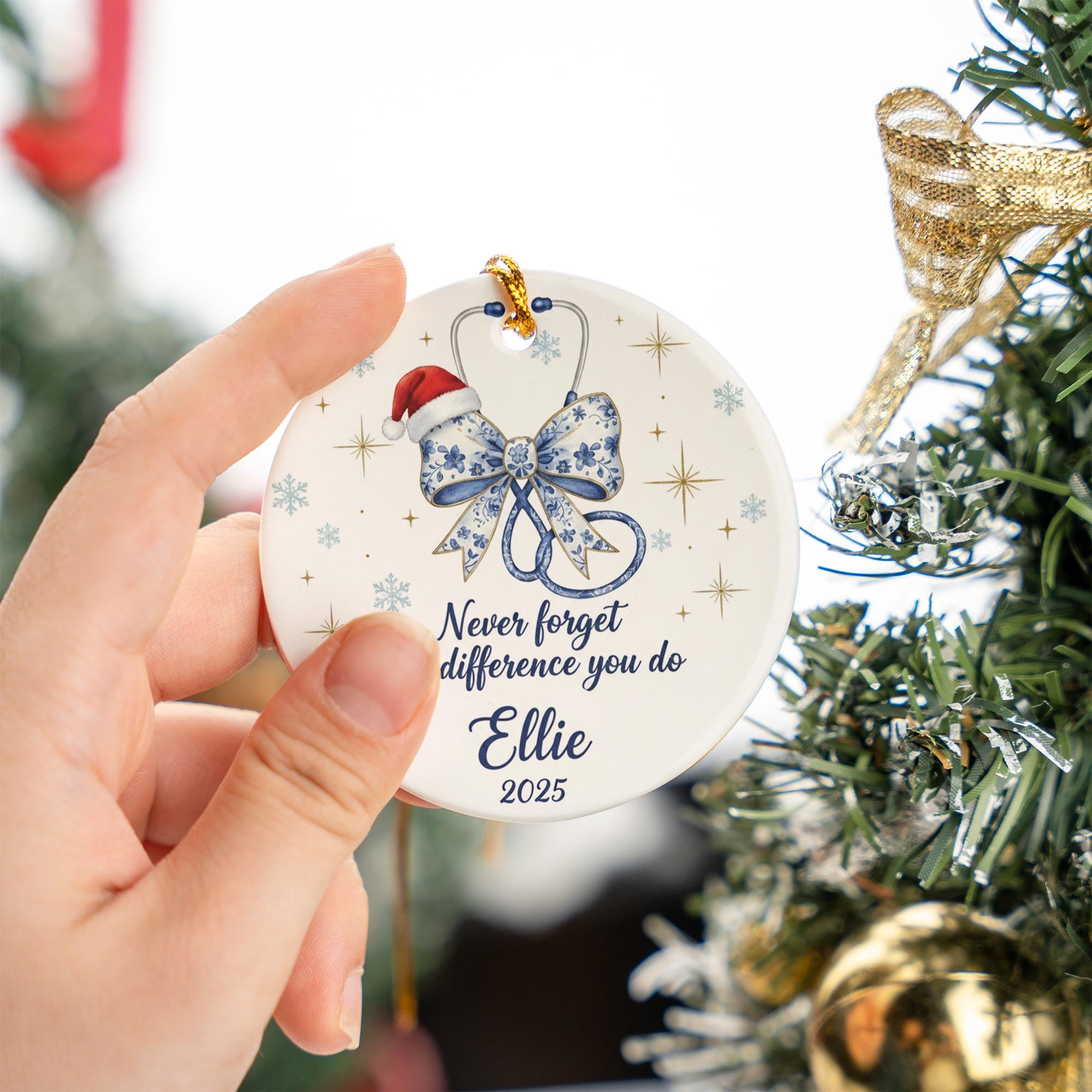 Nurse Stethoscope Ceramic Ornament 2025; Custom Name Healthcare Appreciation Decor