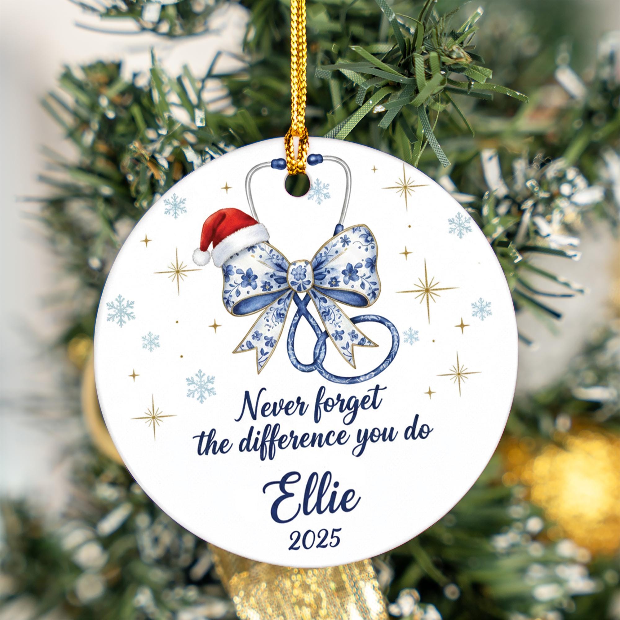 Nurse Stethoscope Ceramic Ornament 2025; Custom Name Healthcare Appreciation Decor