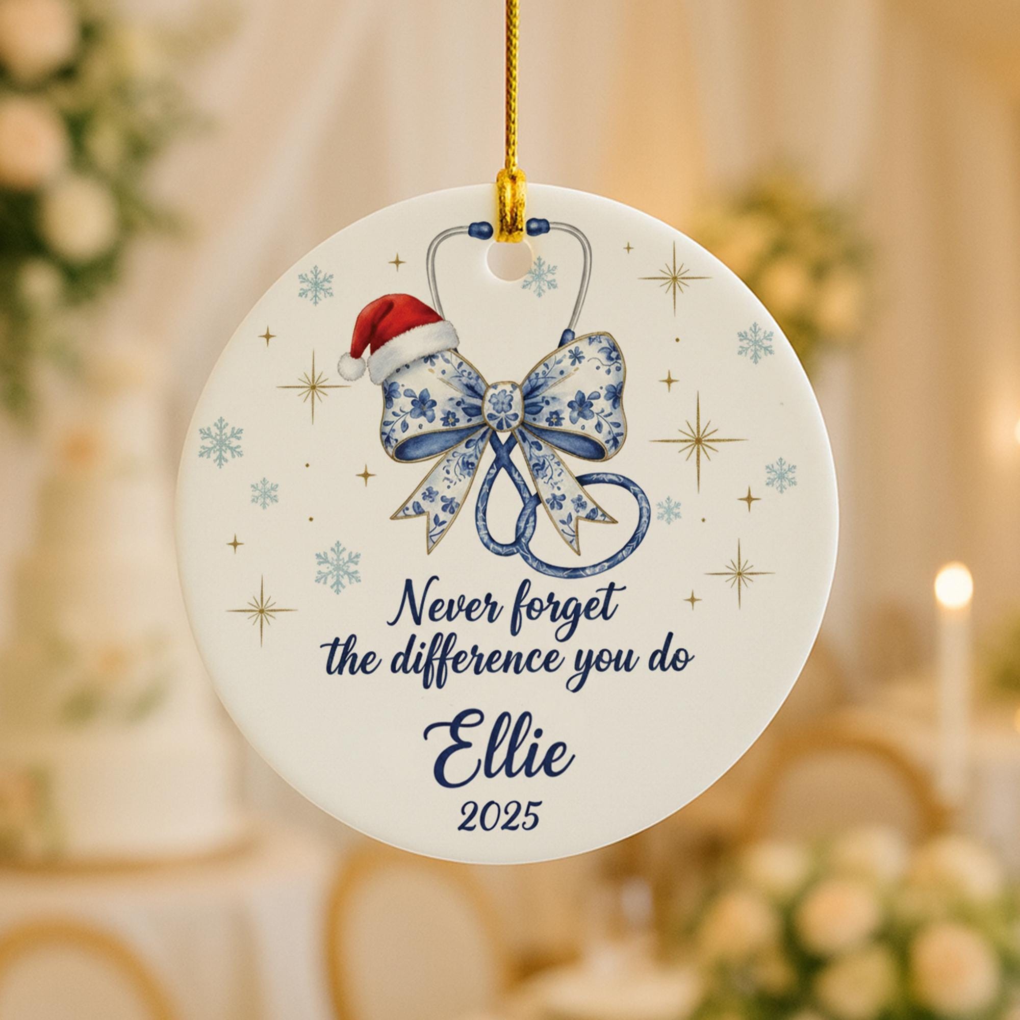 Nurse Stethoscope Ceramic Ornament 2025; Custom Name Healthcare Appreciation Decor