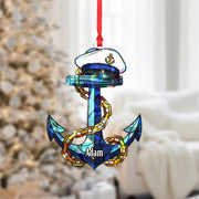 Personalized Anchor Ornament – Holographic Nautical Christmas Tree Decoration