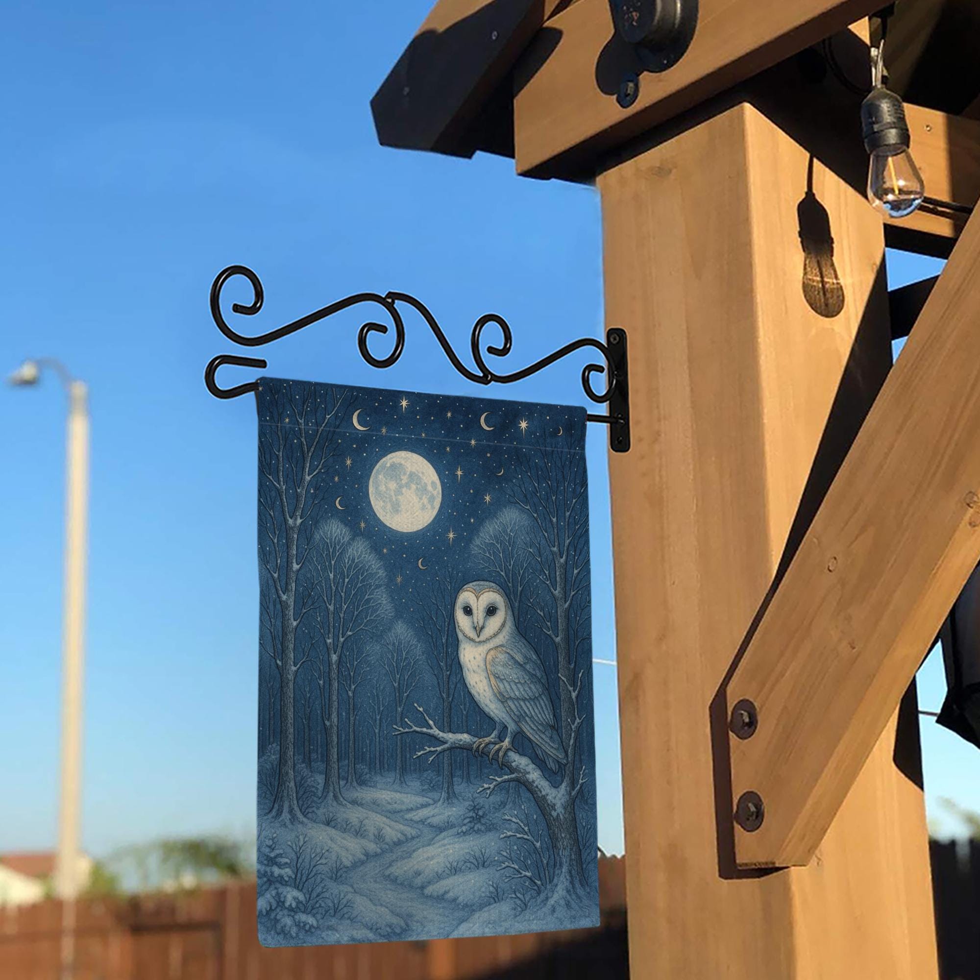 Moonlit Owl Garden Flag – Nocturnal Forest Yard Decor with Full Moon