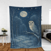 Moonlit Owl Fleece Blanket – Cozy Forest Night Throw with Full Moon Design