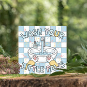 Square Wash Your Little Paws Wood Sign; Bathroom Pet Humor Wall Decor