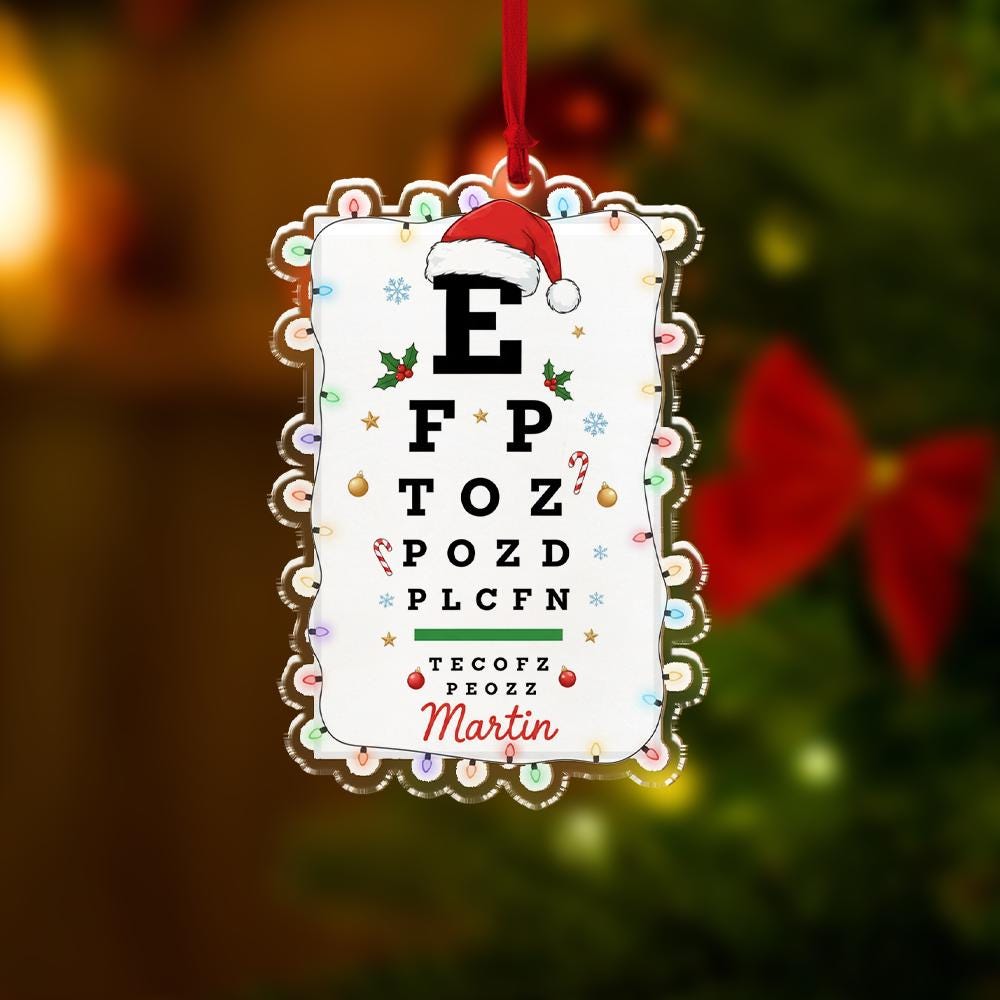 Personalized Eye Chart Ornament – Optometrist Christmas Tree Decor – Custom Vision Test Ornament