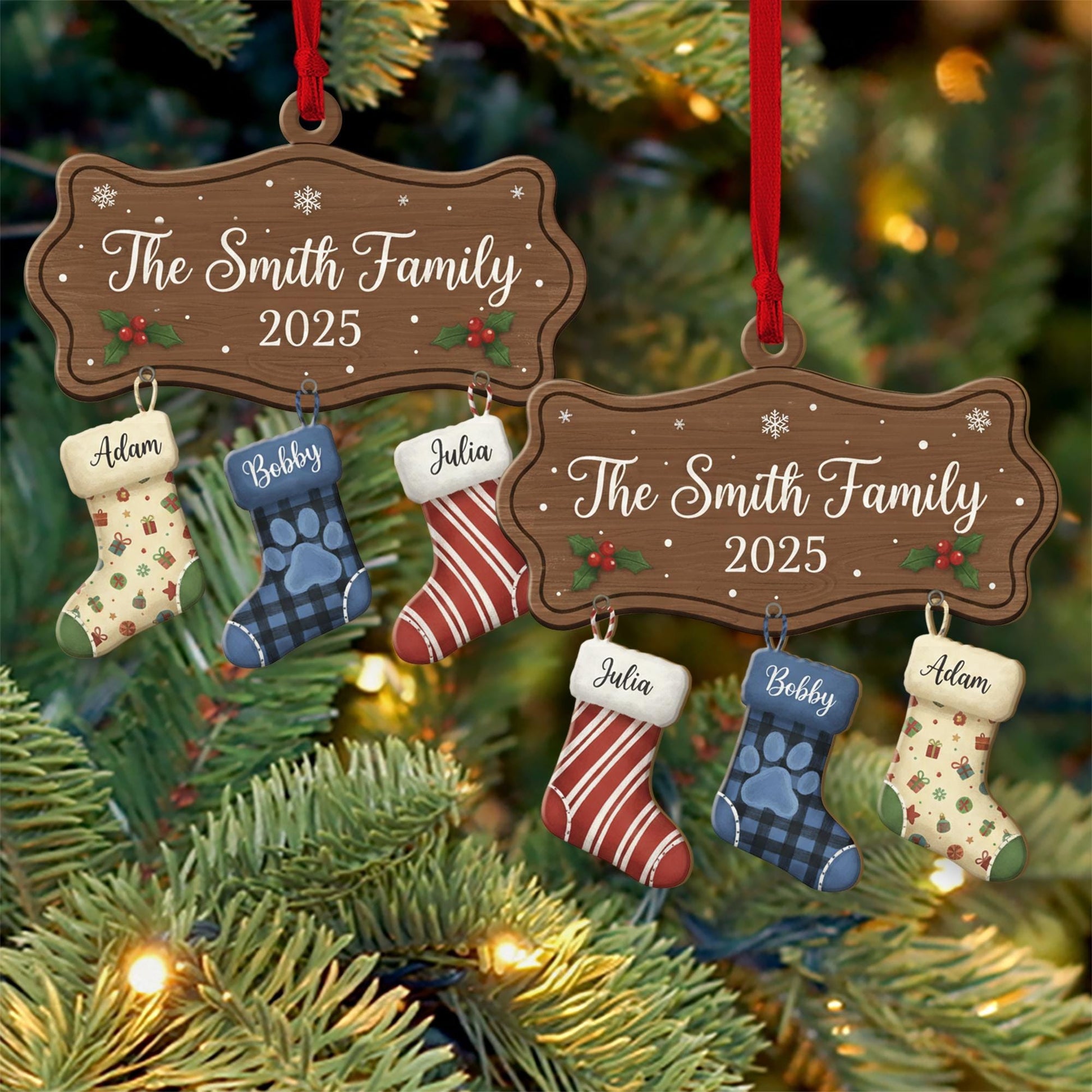 Personalized Family Christmas Ornament 2025 – Custom Name Stockings Hanging Decoration