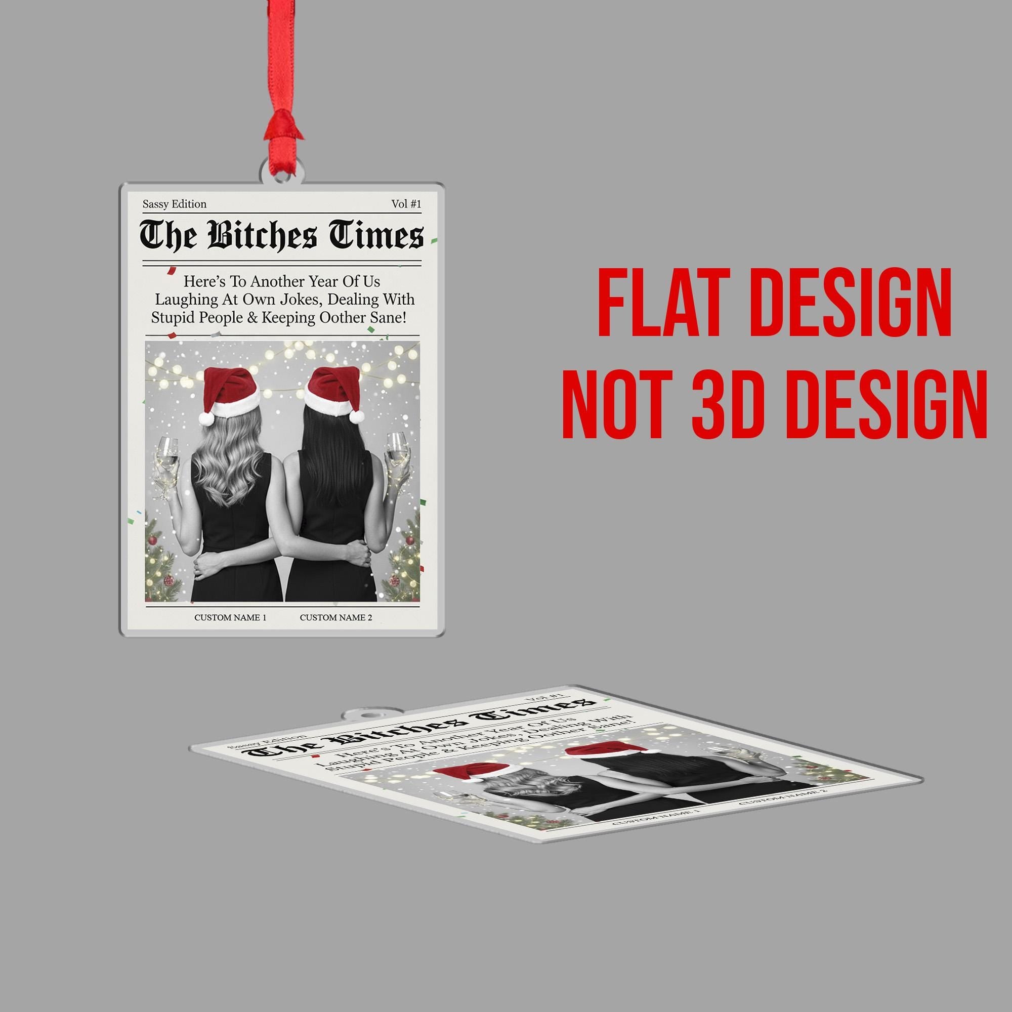 Personalized Newspaper Style Best Friends Acrylic Ornament; Funny Custom Name Decor