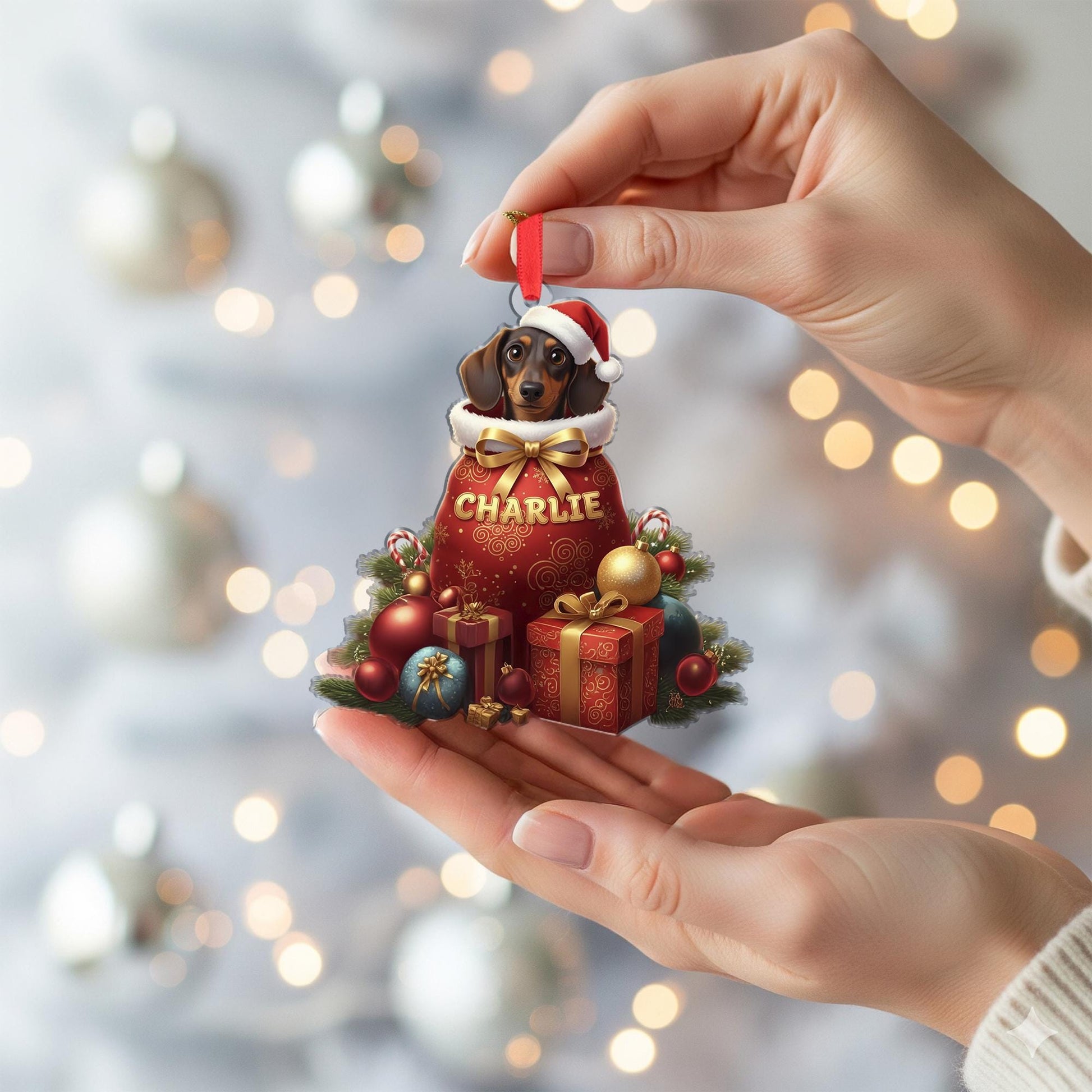 Personalized Dog Christmas Ornament – Custom Name Dachshund Holiday Decoration