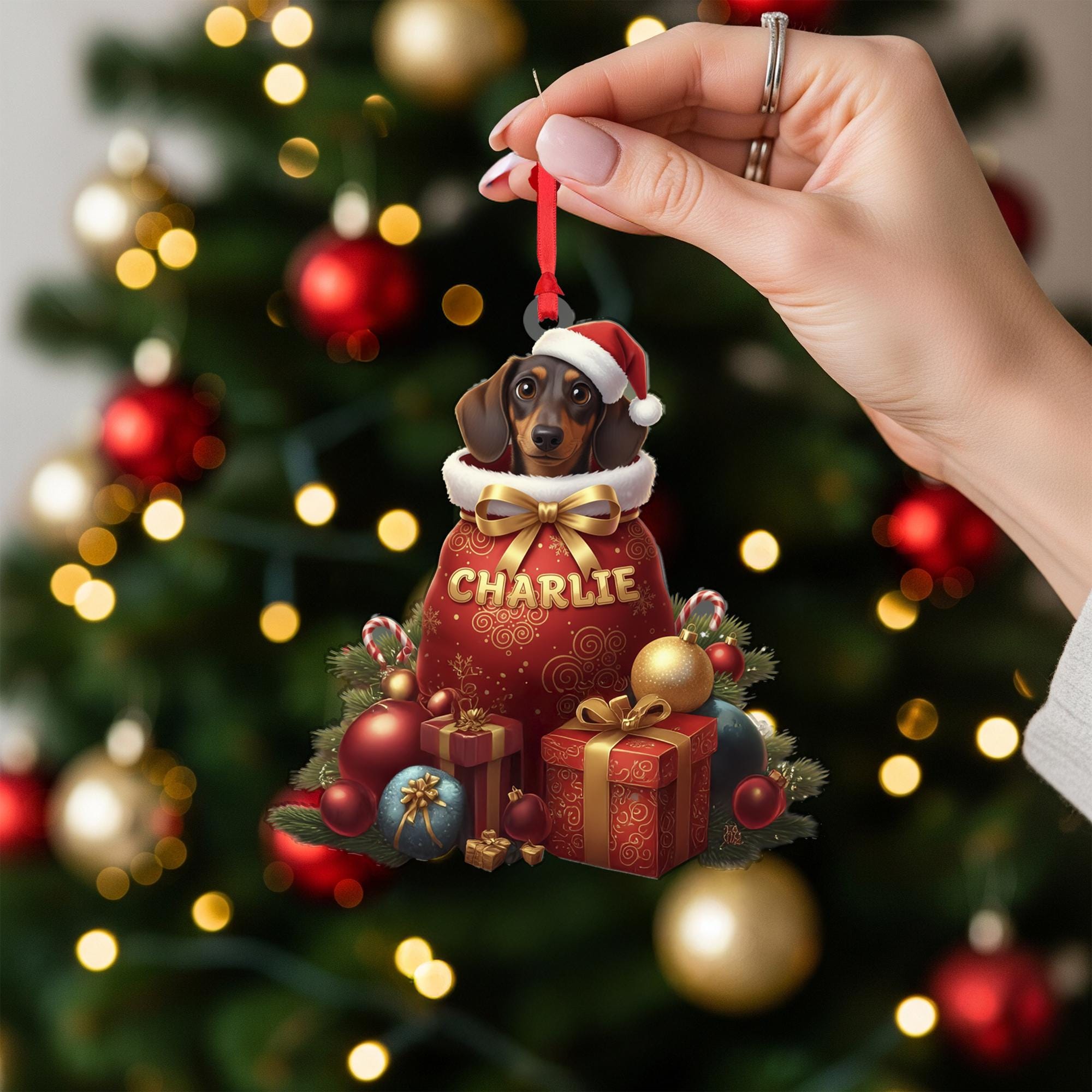 Personalized Dog Christmas Ornament – Custom Name Dachshund Holiday Decoration