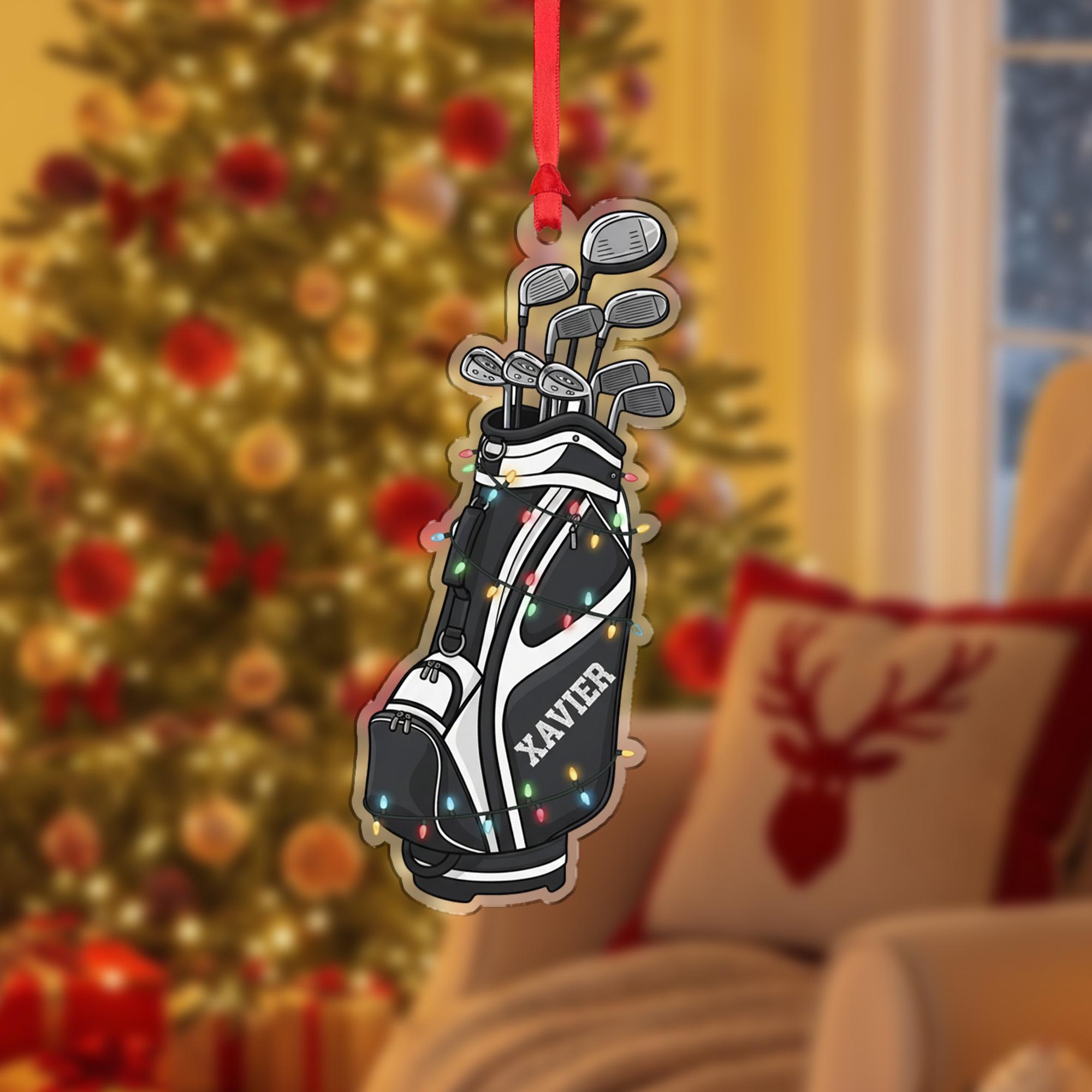 Personalized Golf Bag Ornament; Custom Name Golf Club Acrylic Decor