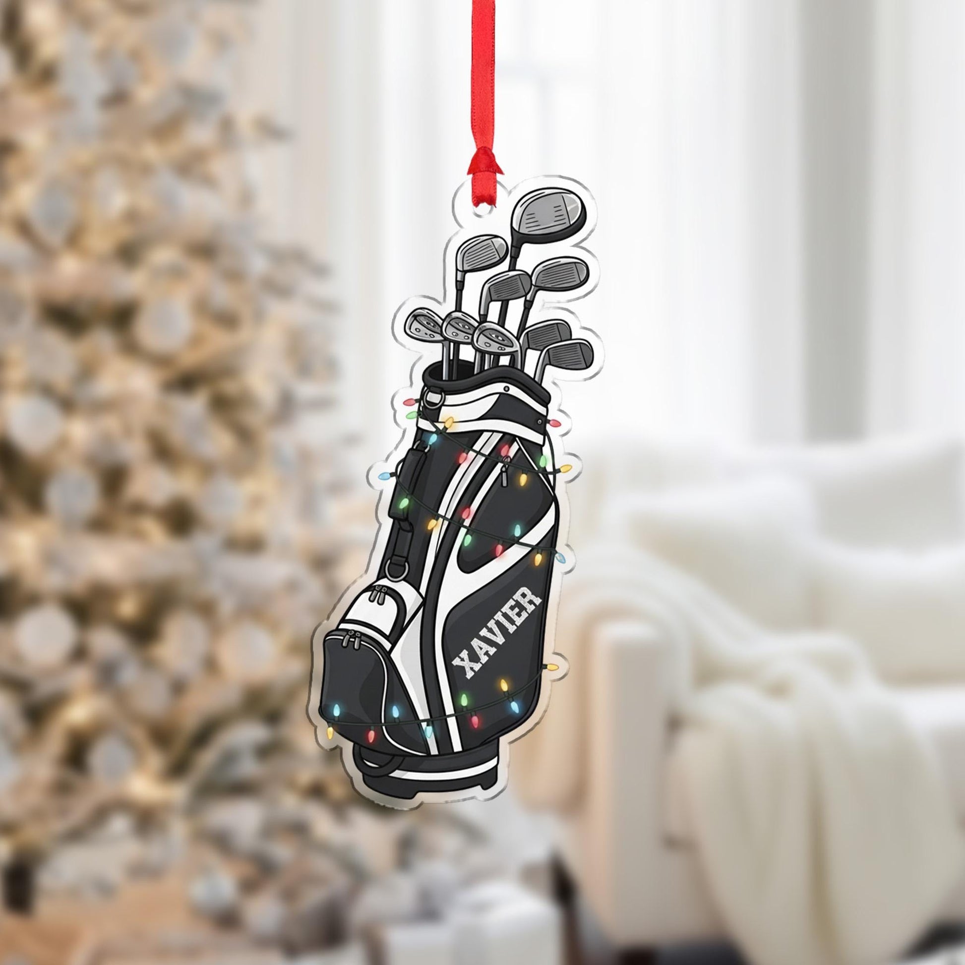 Personalized Golf Bag Ornament; Custom Name Golf Club Acrylic Decor