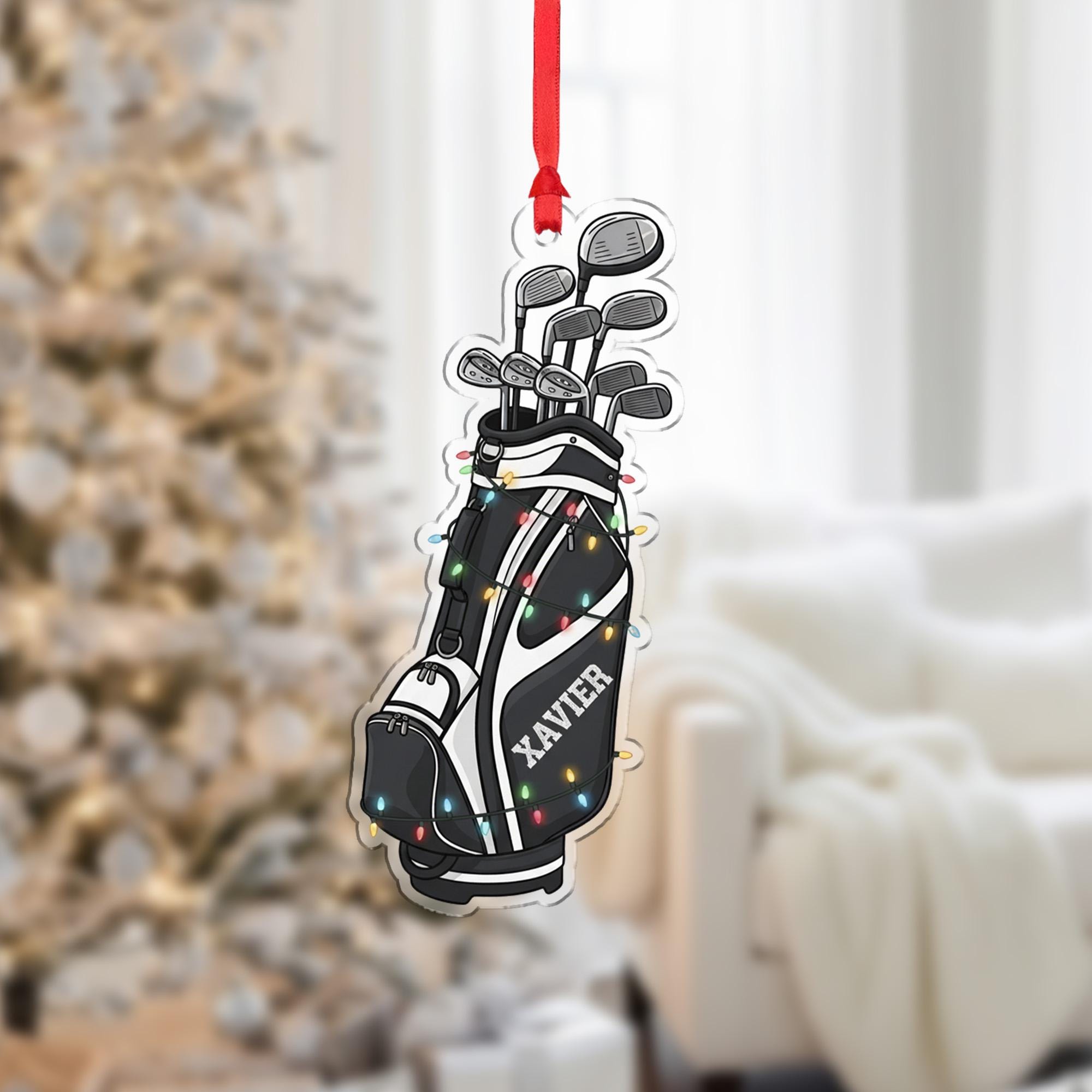 Personalized Golf Bag Ornament; Custom Name Golf Club Acrylic Decor