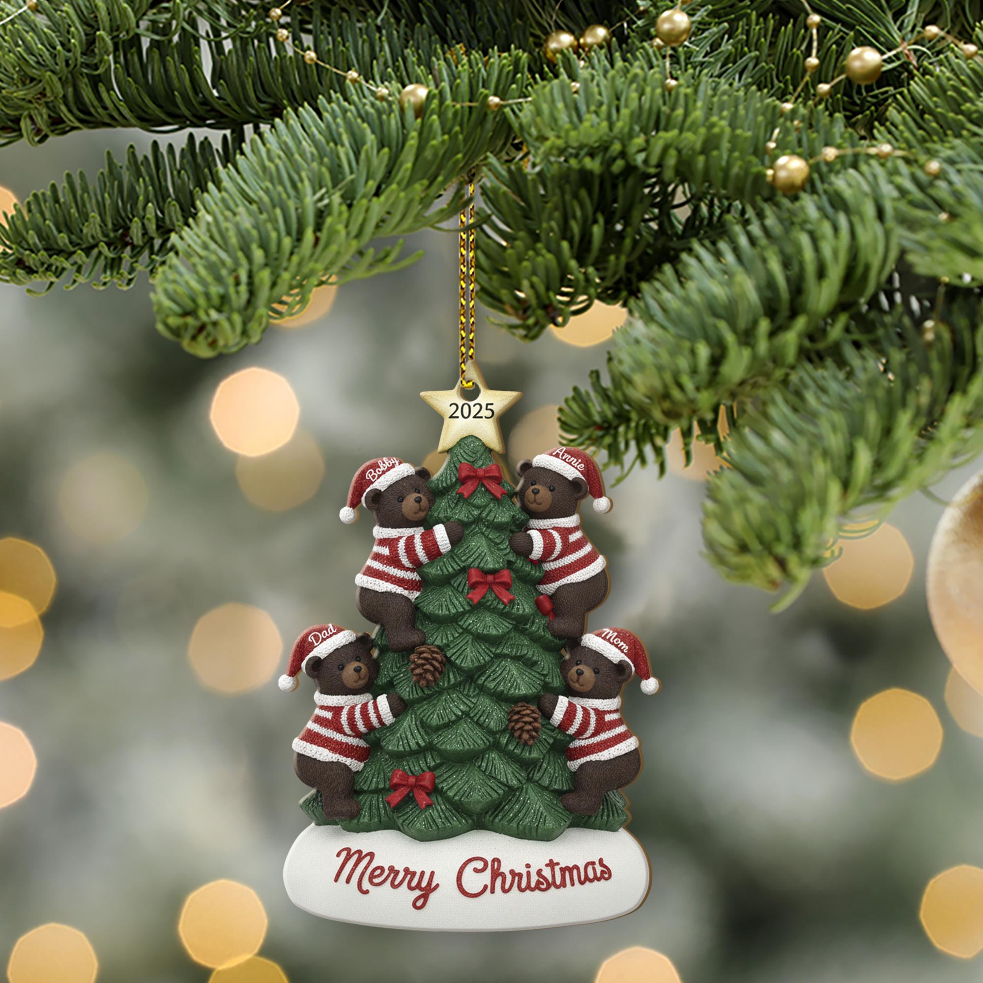 Personalized Bear Family Christmas Tree Ornament 2025 – Hanging Decoration